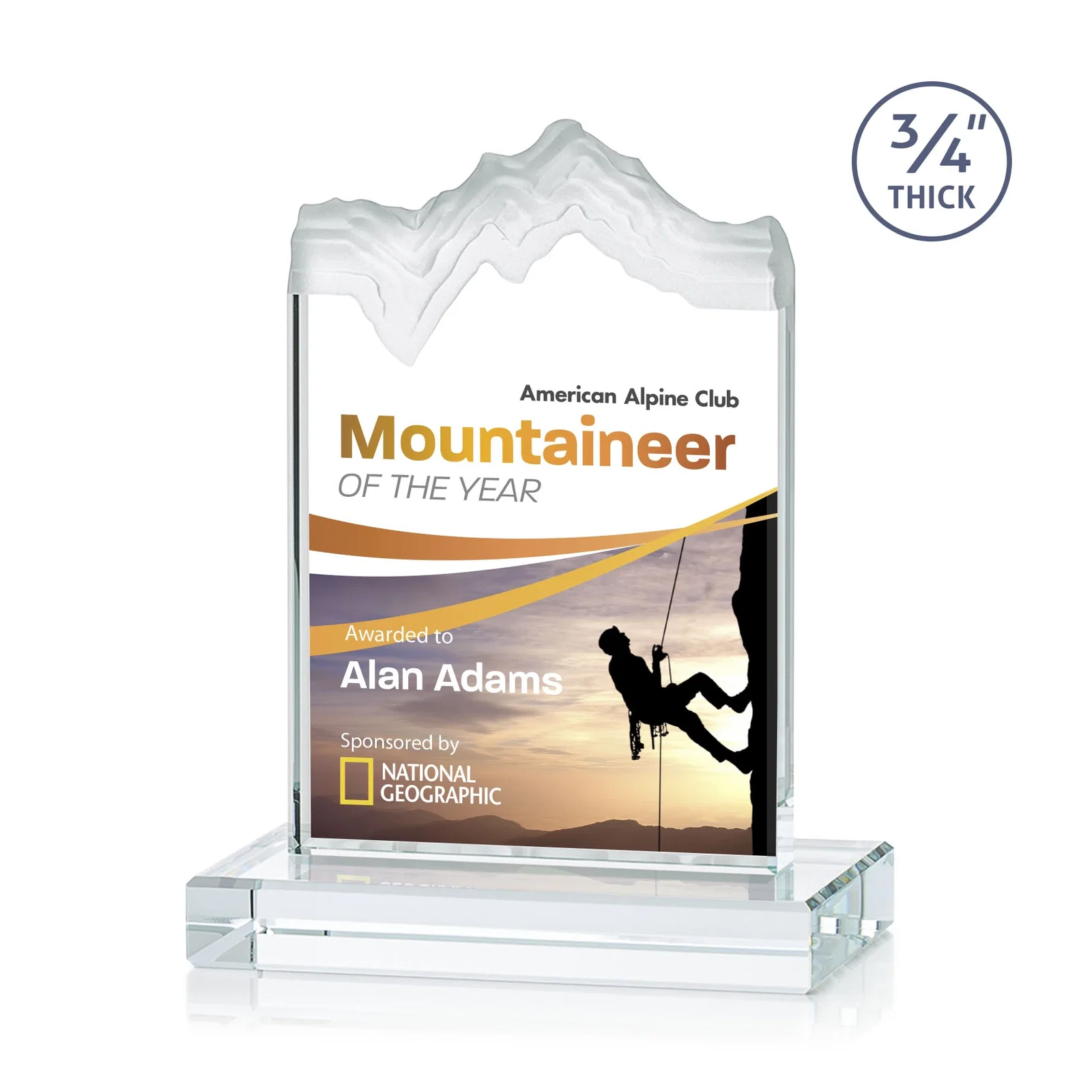 Branded Jade Crystal Award With A 3/4-Inch Deep-Carved Frosted Peak for corporate award ceremonies