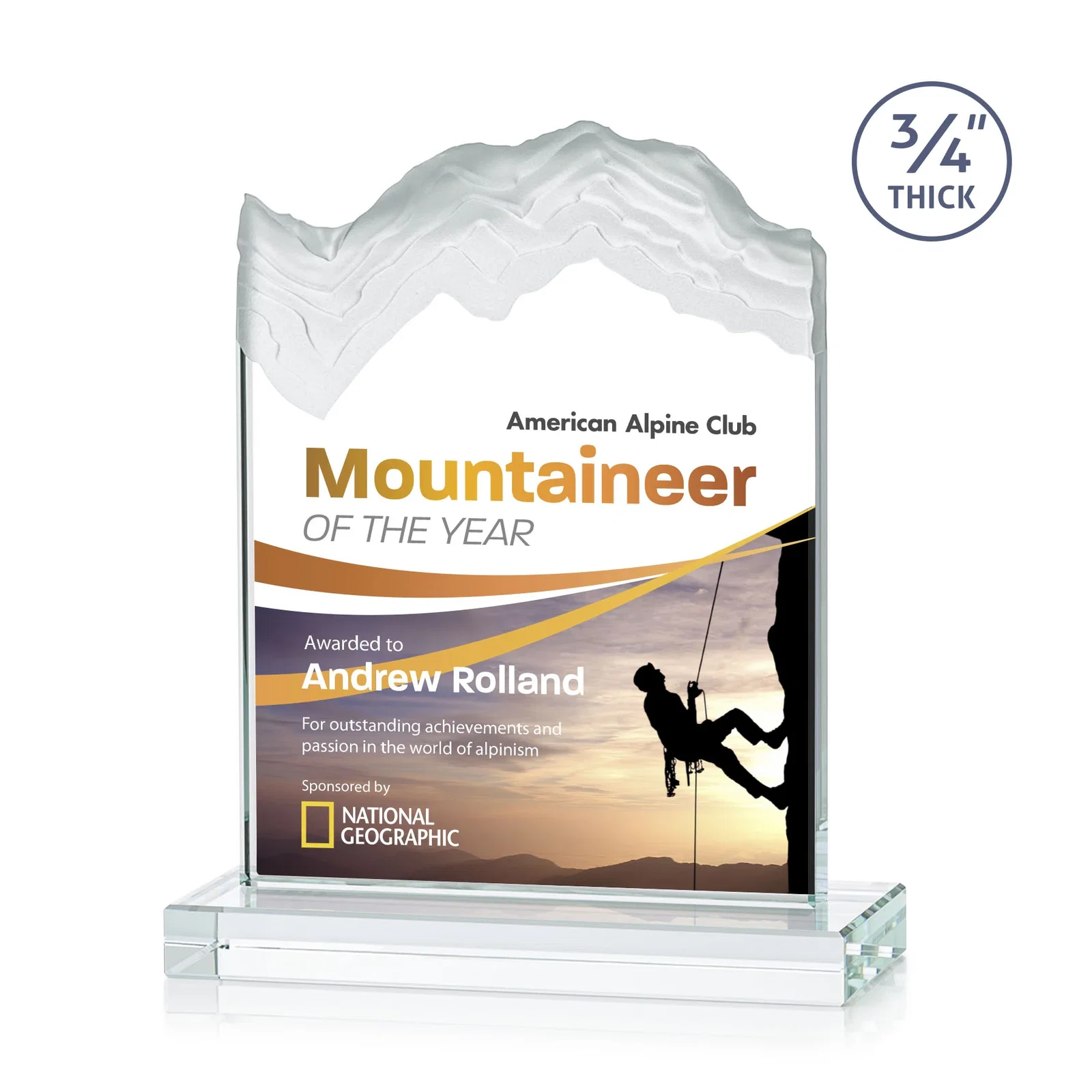 Branded Jade Crystal Award With A 3/4-Inch Deep-Carved Frosted Peak for service anniversary gifts