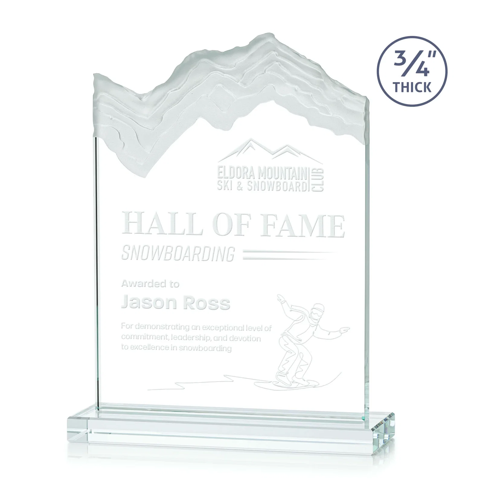 Custom Jade Crystal Award With A 3/4-Inch Deep-Carved Frosted Peak for sales achievement awards