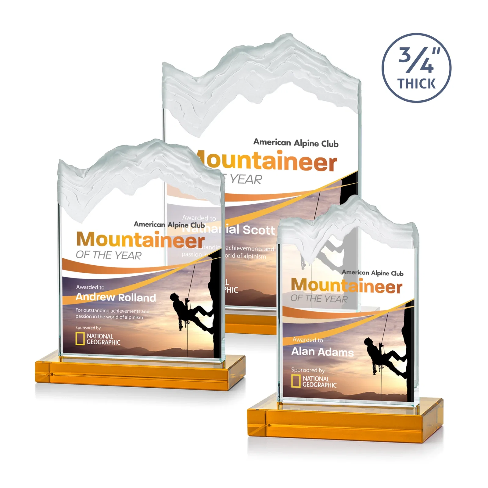 Branded Jade Crystal Award With A 3/4-Inch Deep-Carved Frosted Peak for retirement presentations