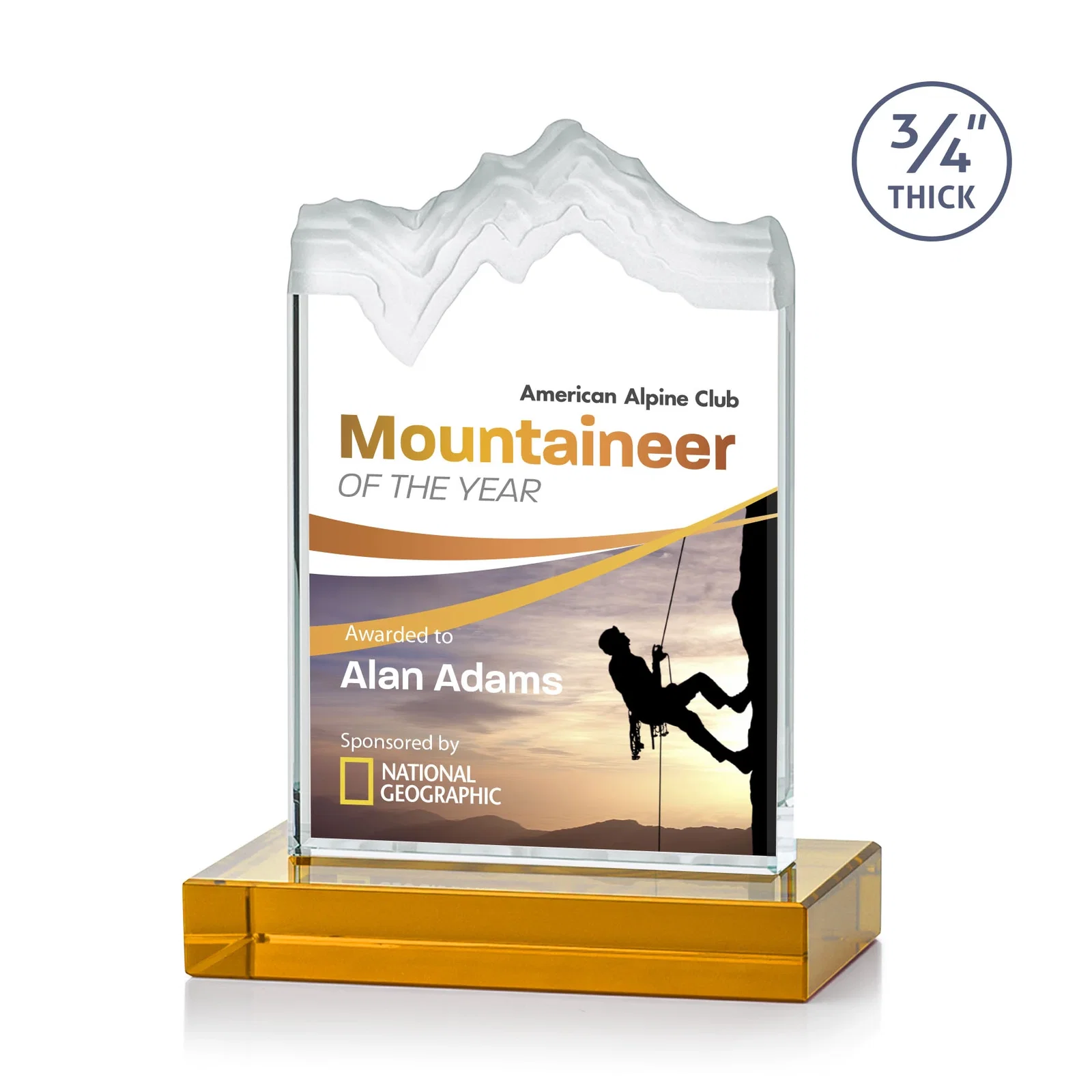 Branded Jade Crystal Award With A 3/4-Inch Deep-Carved Frosted Peak for team milestone celebrations