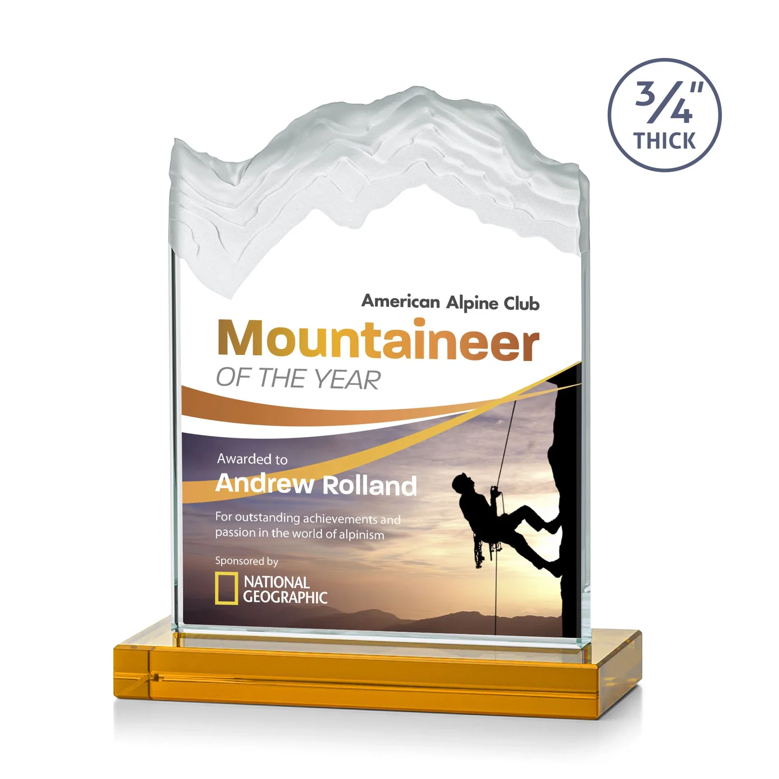 Branded Jade Crystal Award With A 3/4-Inch Deep-Carved Frosted Peak for donor appreciation