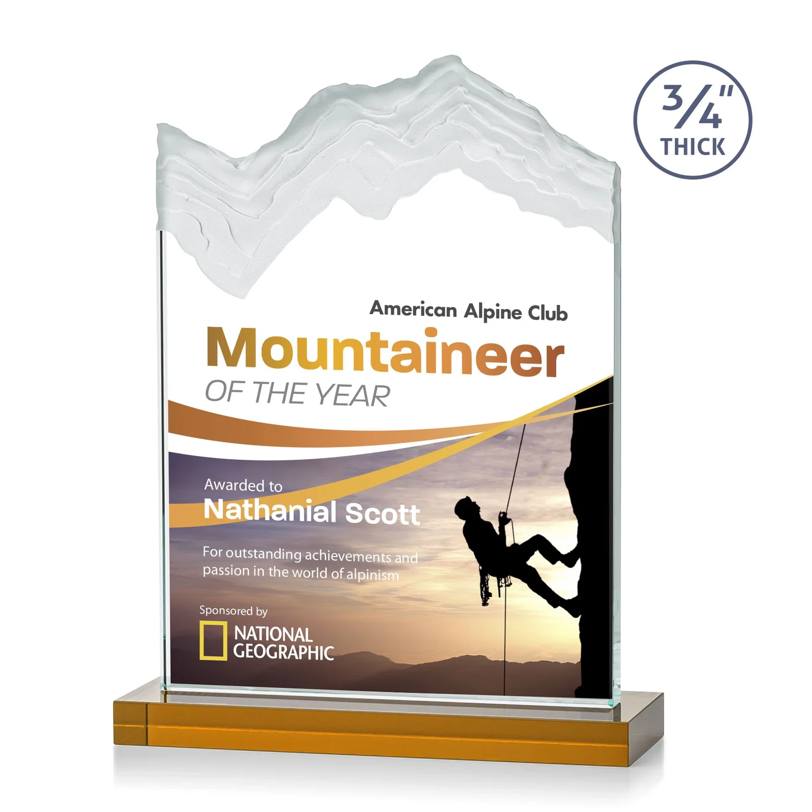 Branded Jade Crystal Award With A 3/4-Inch Deep-Carved Frosted Peak for graduation ceremonies