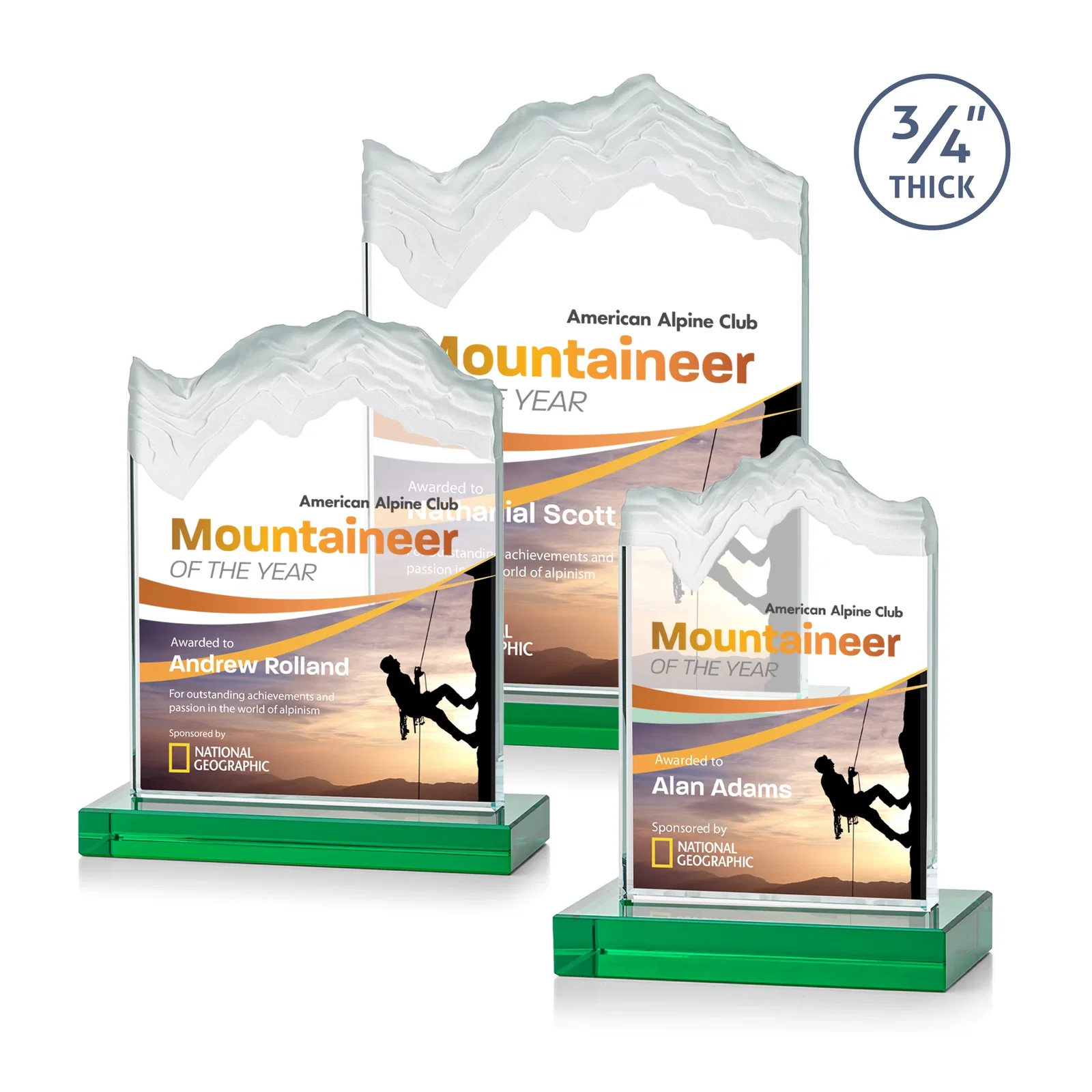 Branded Jade Crystal Award With A 3/4-Inch Deep-Carved Frosted Peak for safety achievement programs