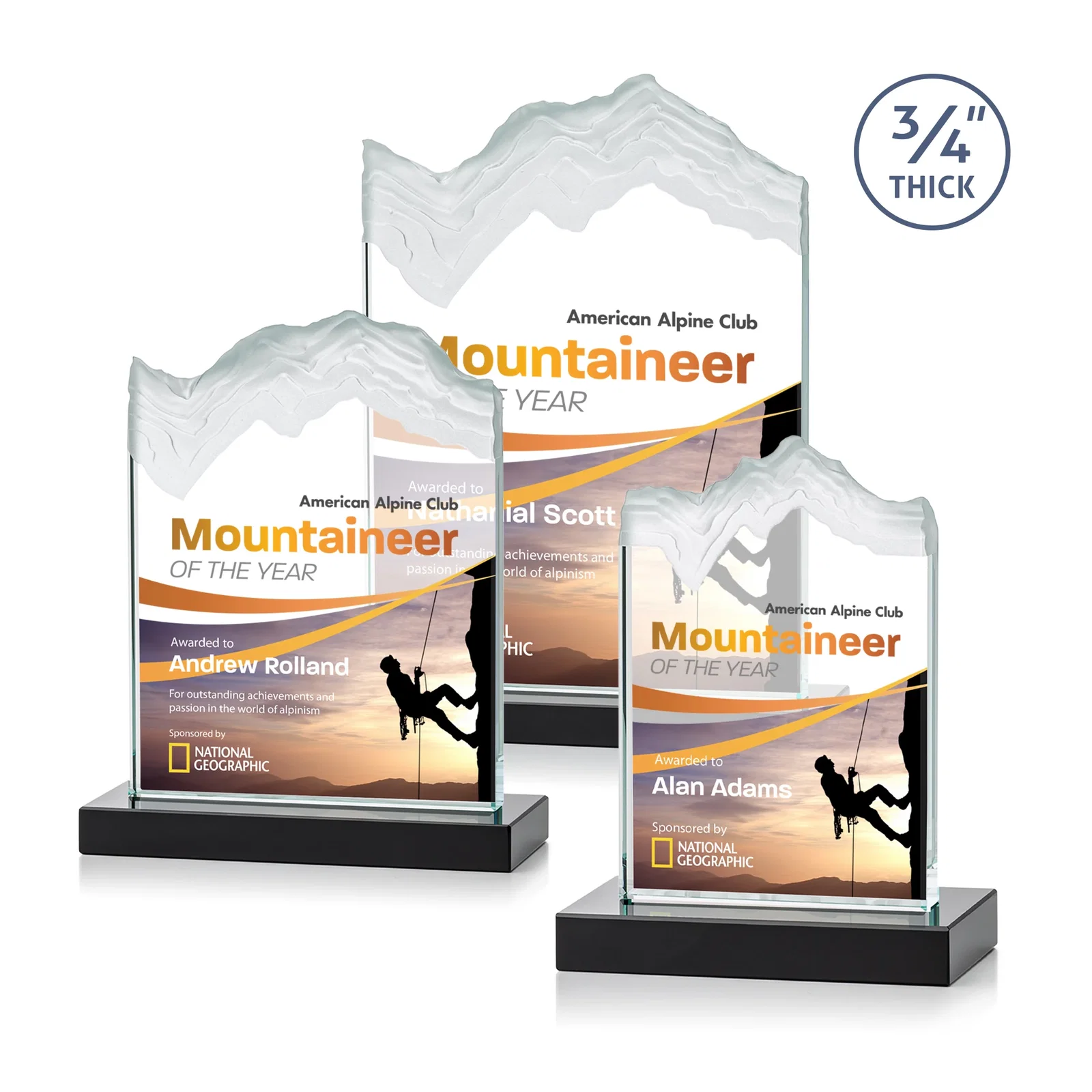 Custom printed Jade Crystal Award With A 3/4-Inch Deep-Carved Frosted Peak for employee recognition