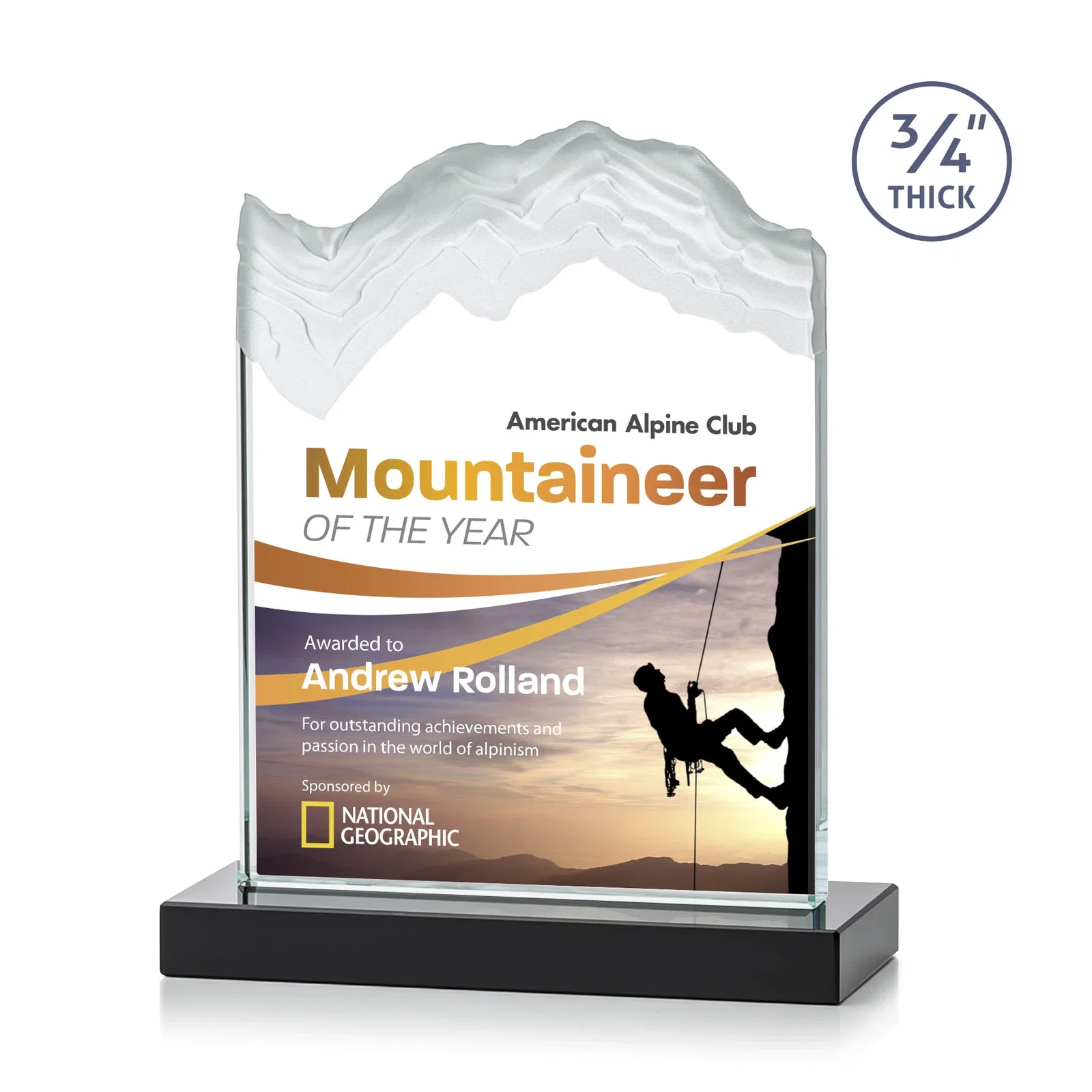 Custom printed Jade Crystal Award With A 3/4-Inch Deep-Carved Frosted Peak for service anniversary gifts