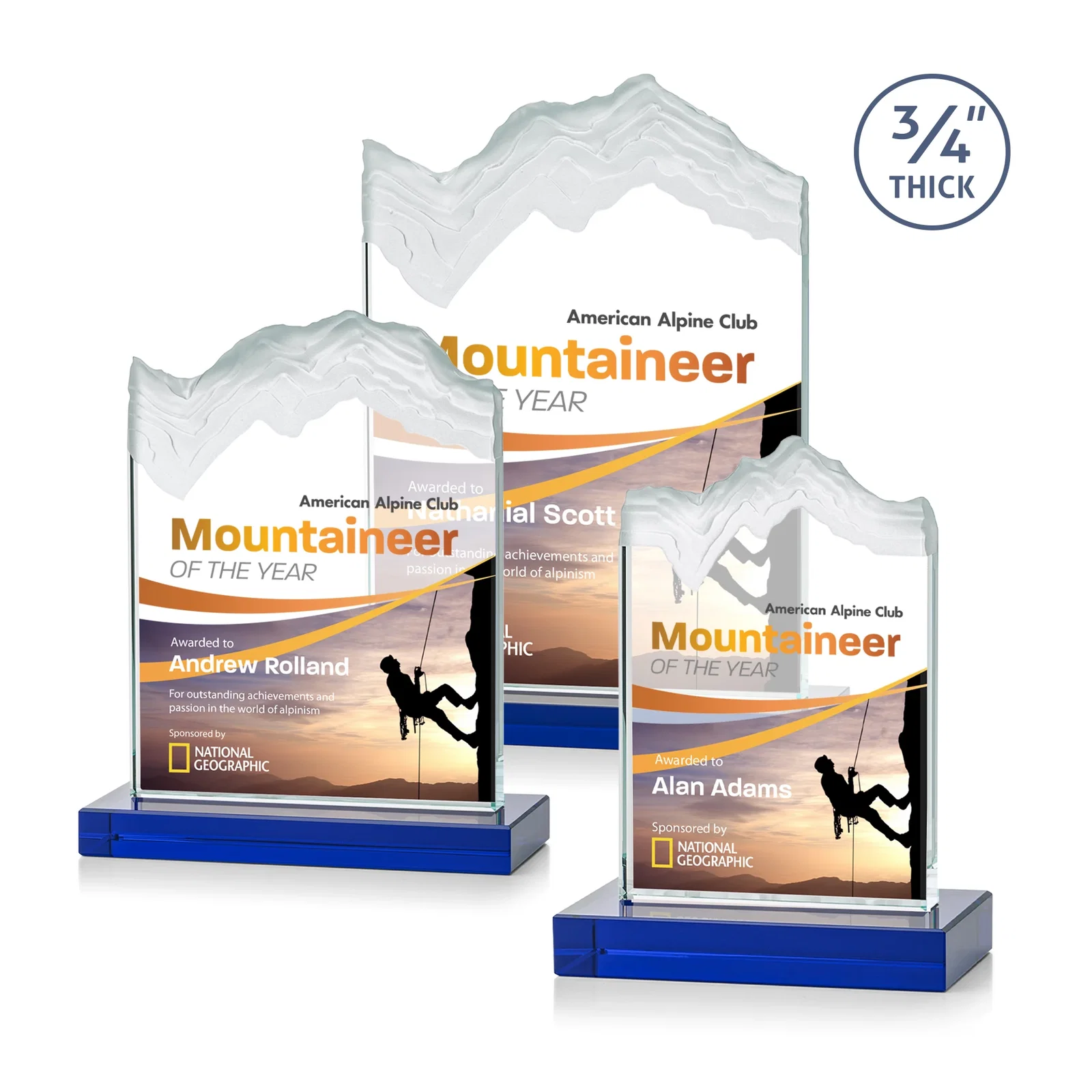 Custom printed Jade Crystal Award With A 3/4-Inch Deep-Carved Frosted Peak for retirement presentations