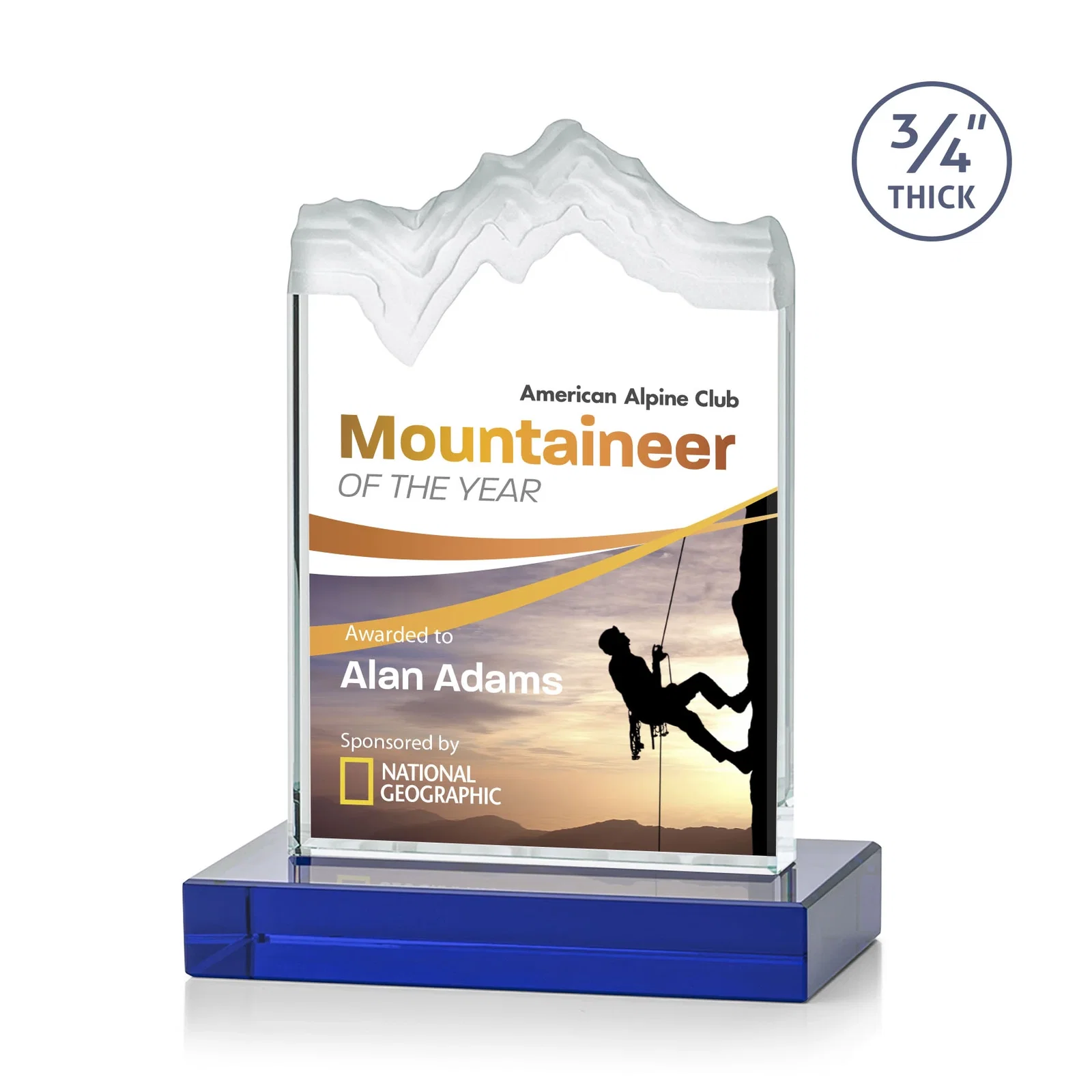 Custom printed Jade Crystal Award With A 3/4-Inch Deep-Carved Frosted Peak for team milestone celebrations