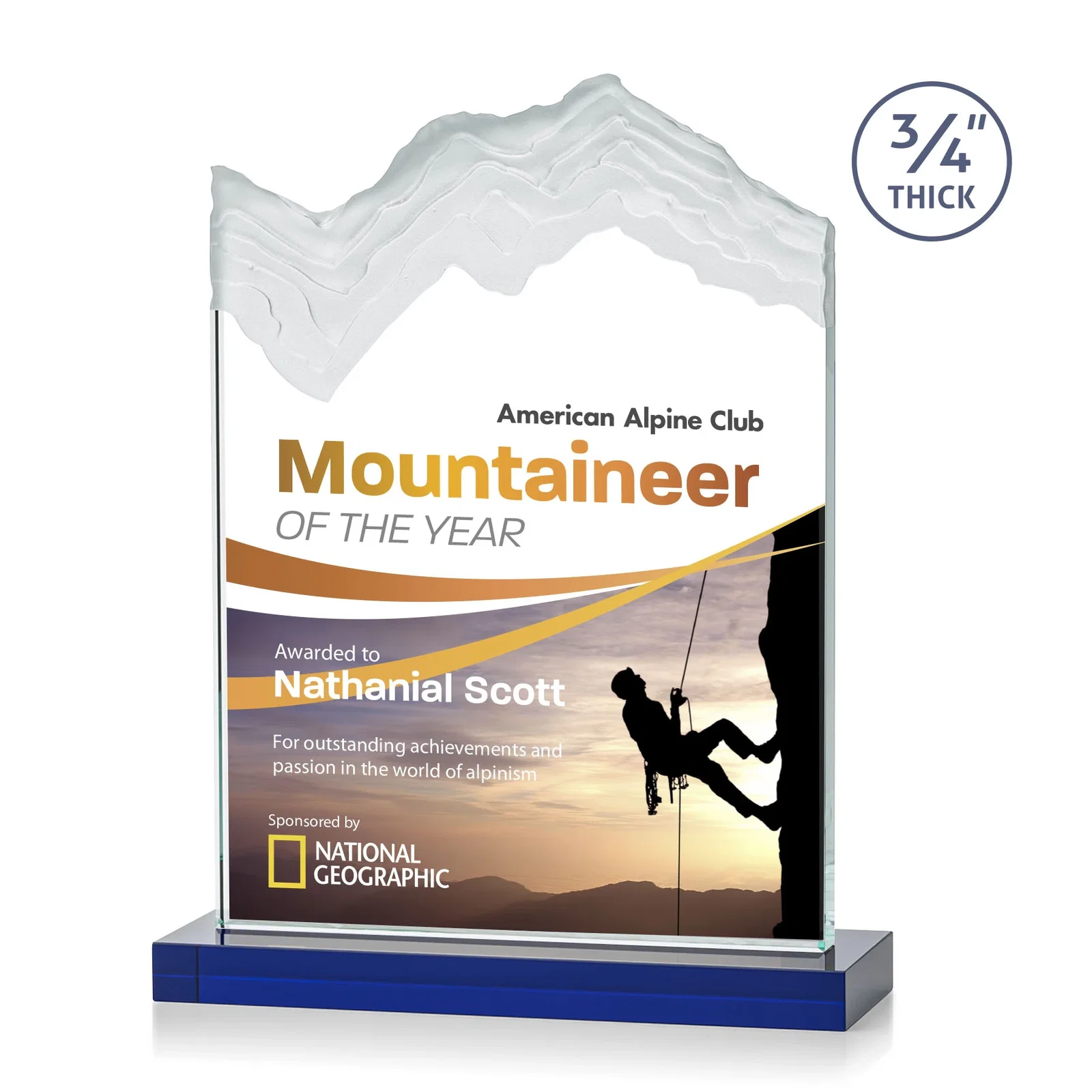 Custom printed Jade Crystal Award With A 3/4-Inch Deep-Carved Frosted Peak for graduation ceremonies