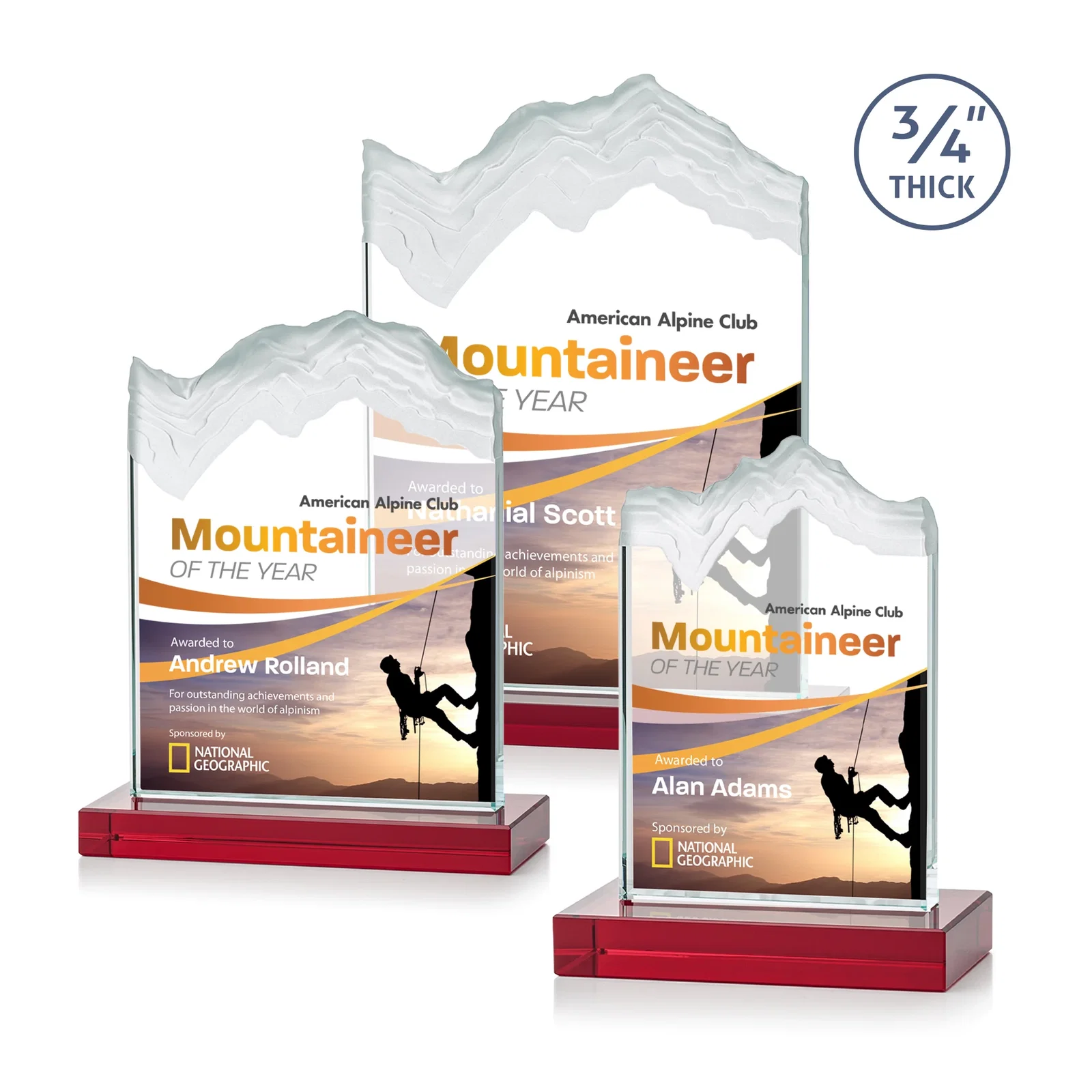 Custom printed Jade Crystal Award With A 3/4-Inch Deep-Carved Frosted Peak for safety achievement programs