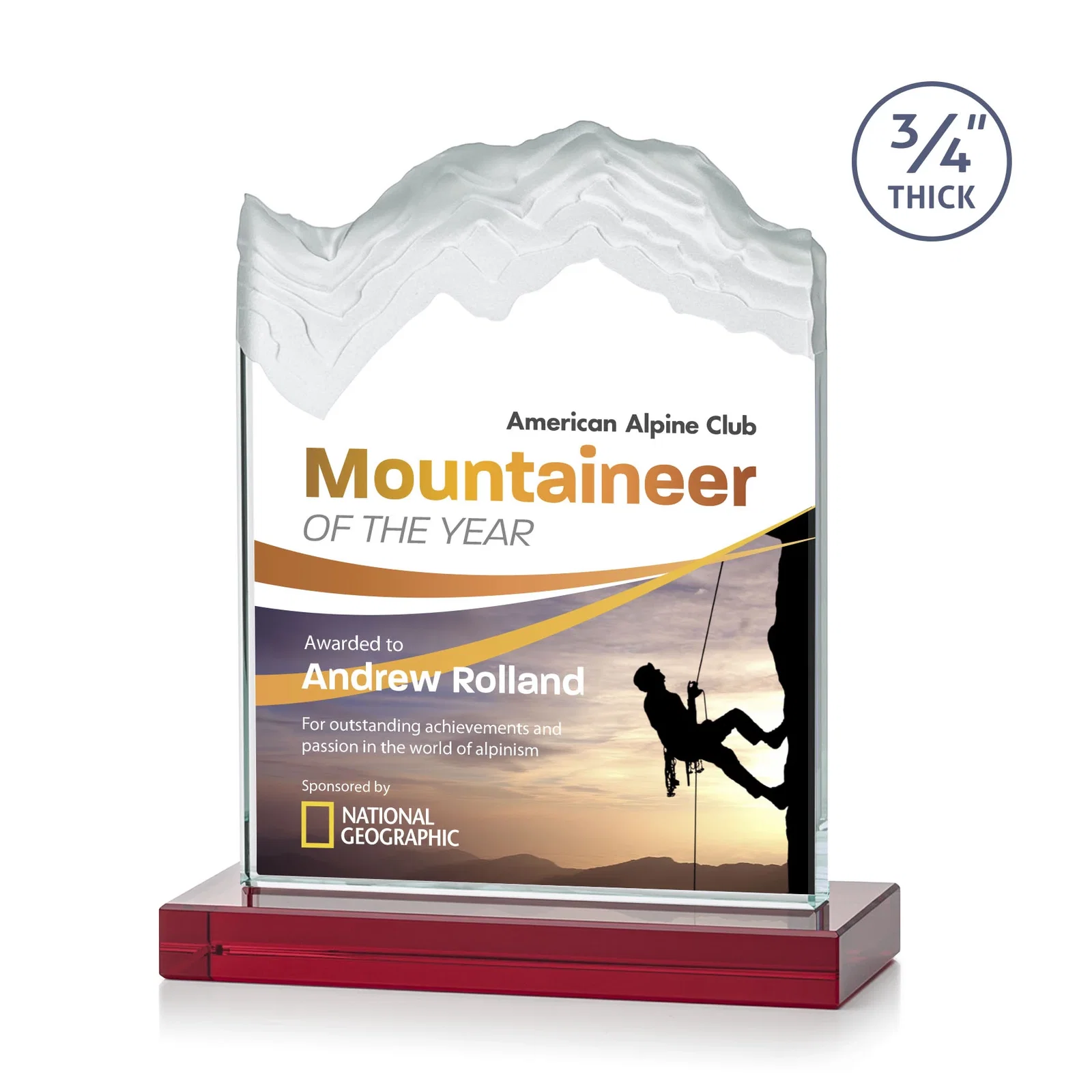 Custom printed Jade Crystal Award With A 3/4-Inch Deep-Carved Frosted Peak for dealer and partner awards