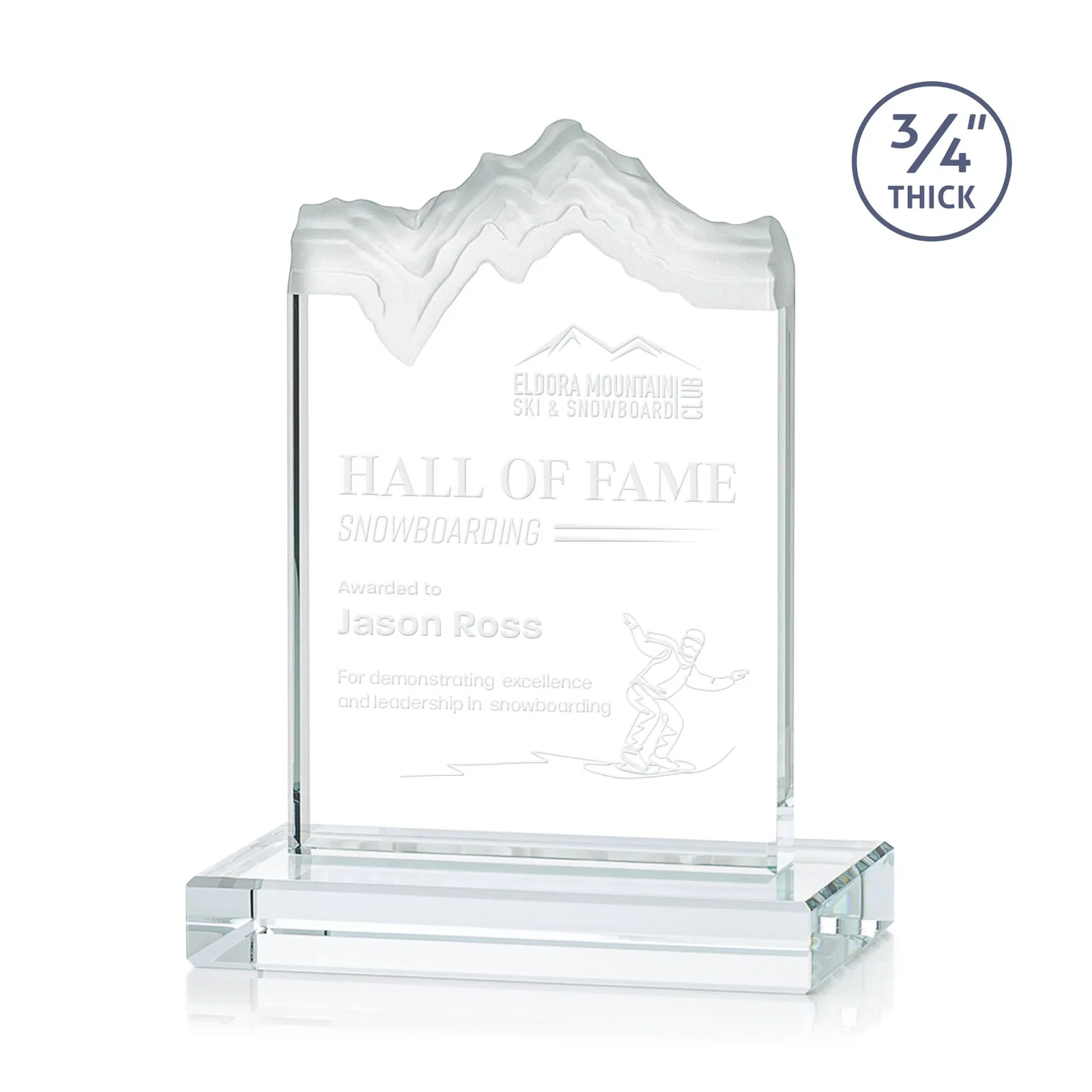 Custom Jade Crystal Award With A 3/4-Inch Deep-Carved Frosted Peak for team milestone celebrations