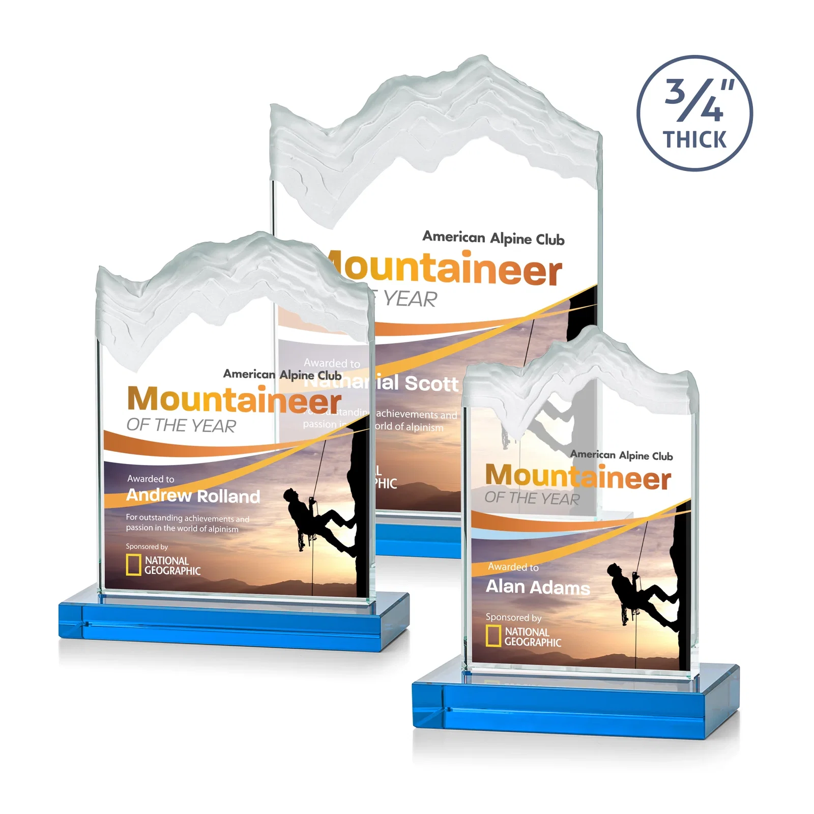 Customized Jade Crystal Award With A 3/4-Inch Deep-Carved Frosted Peak for employee recognition