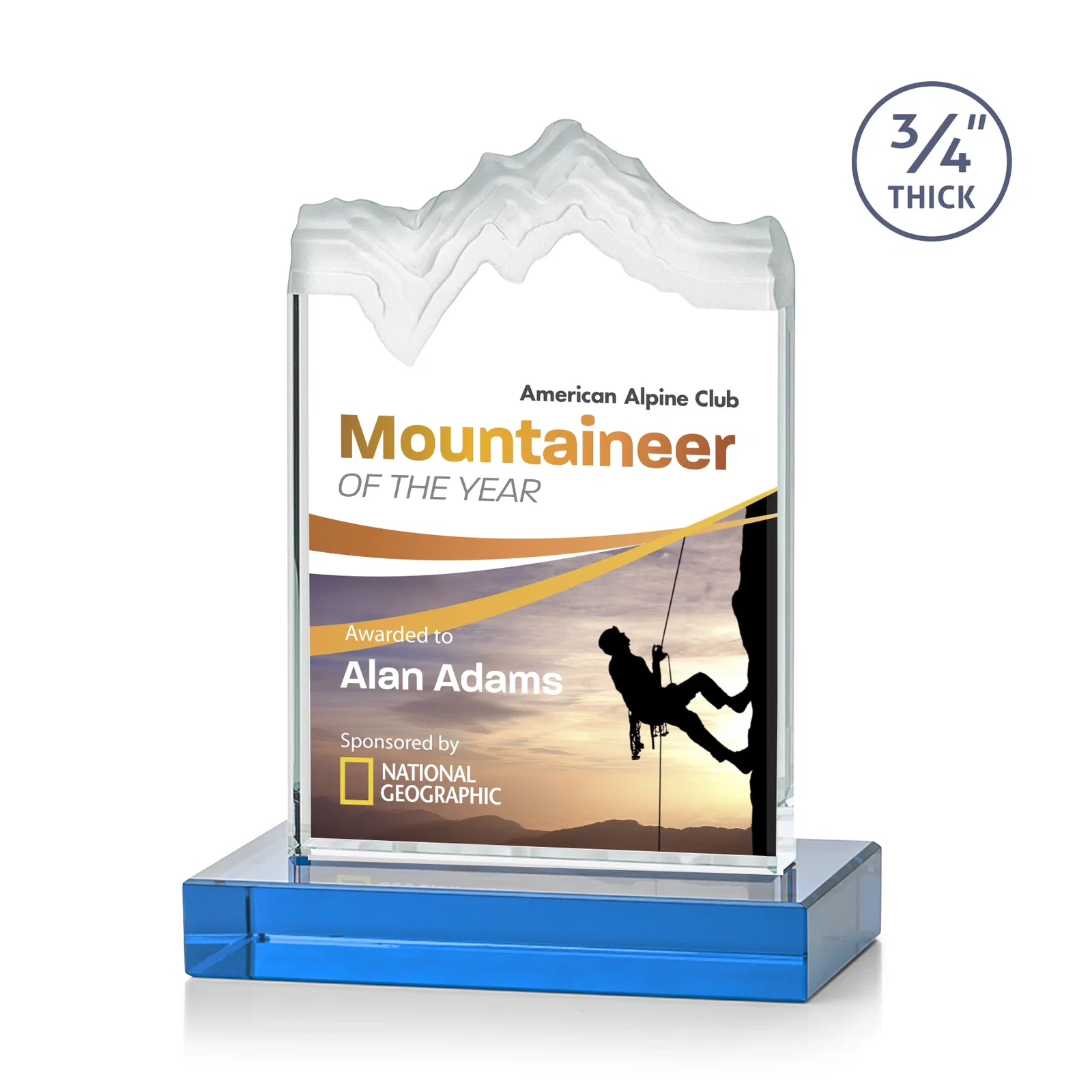 Customized Jade Crystal Award With A 3/4-Inch Deep-Carved Frosted Peak for corporate award ceremonies
