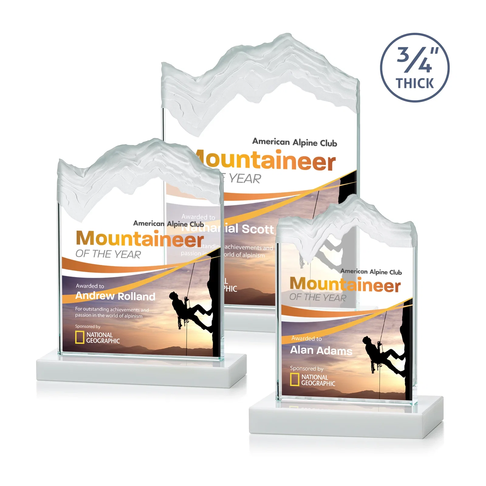 Customized Jade Crystal Award With A 3/4-Inch Deep-Carved Frosted Peak for retirement presentations