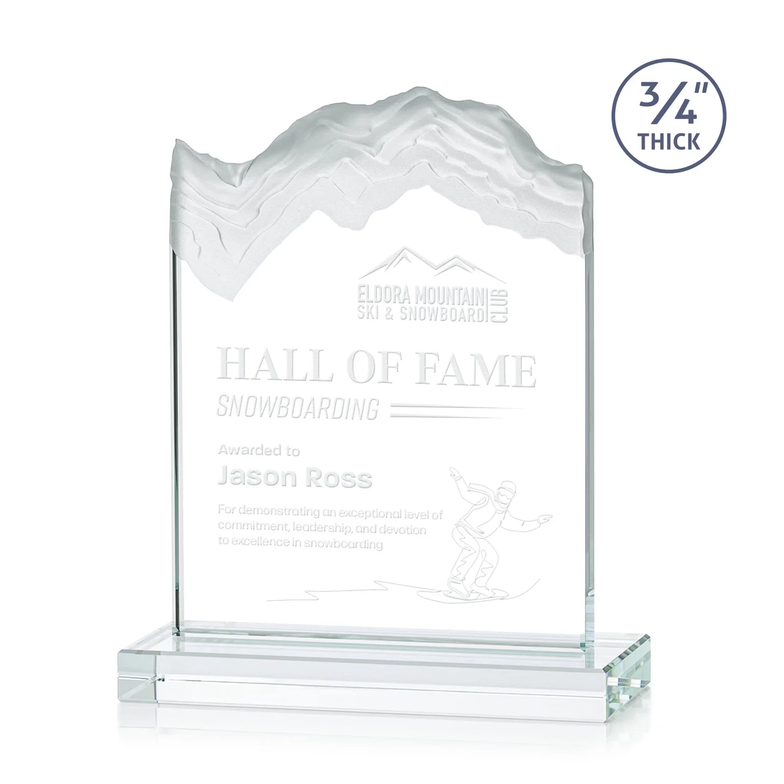 Custom Jade Crystal Award With A 3/4-Inch Deep-Carved Frosted Peak for donor appreciation