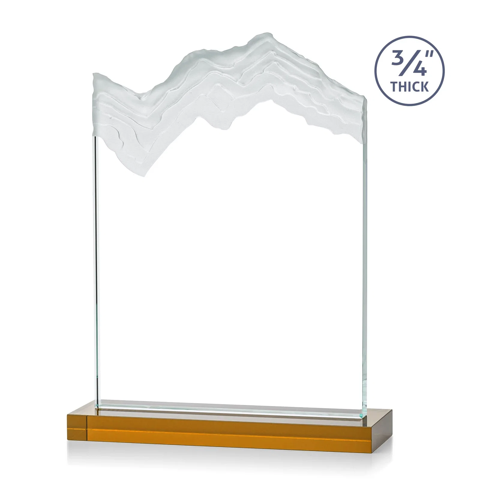Custom engraved Jade Crystal Award With A 3/4-Inch Deep-Carved Frosted Peak for retirement presentations