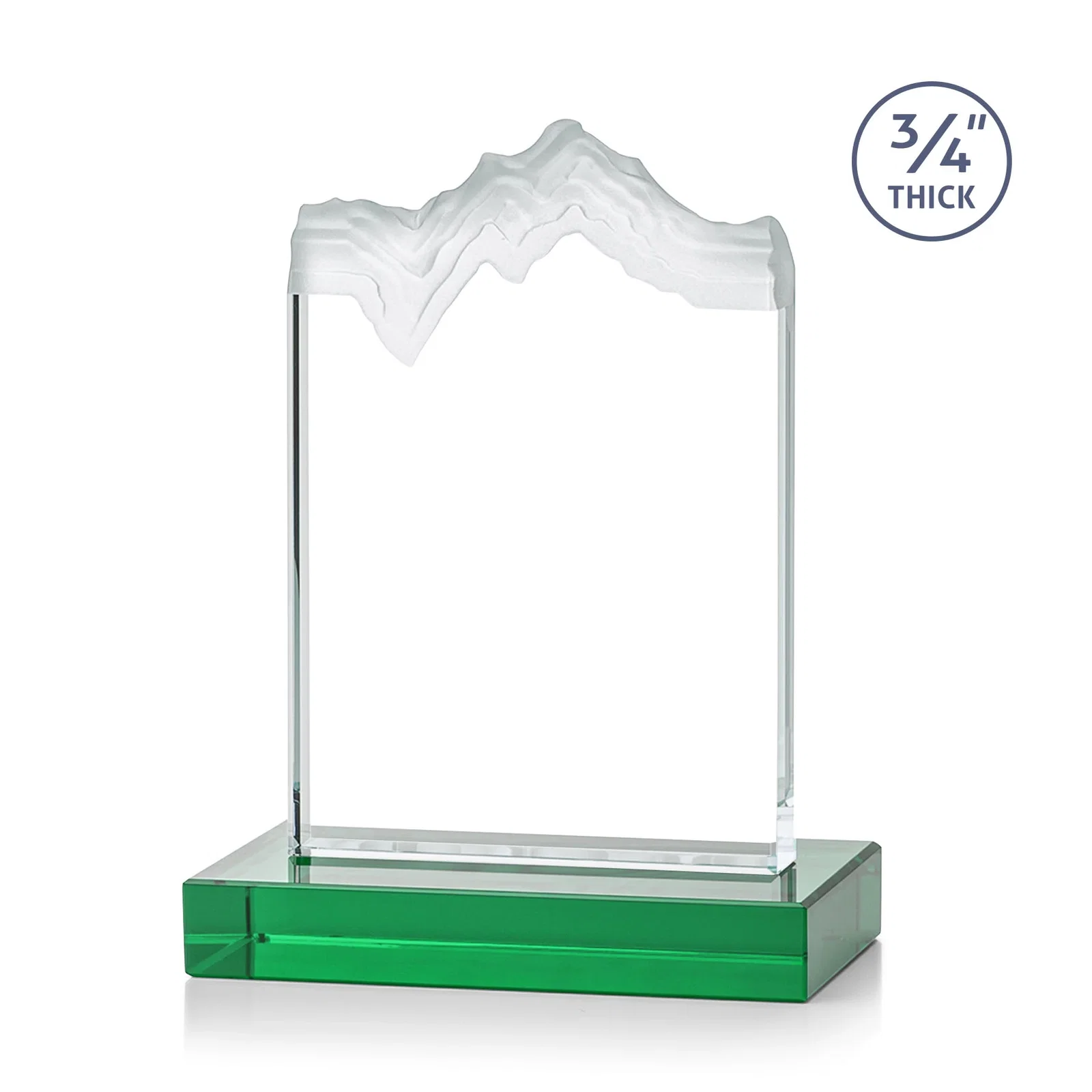 Custom engraved Jade Crystal Award With A 3/4-Inch Deep-Carved Frosted Peak for team milestone celebrations