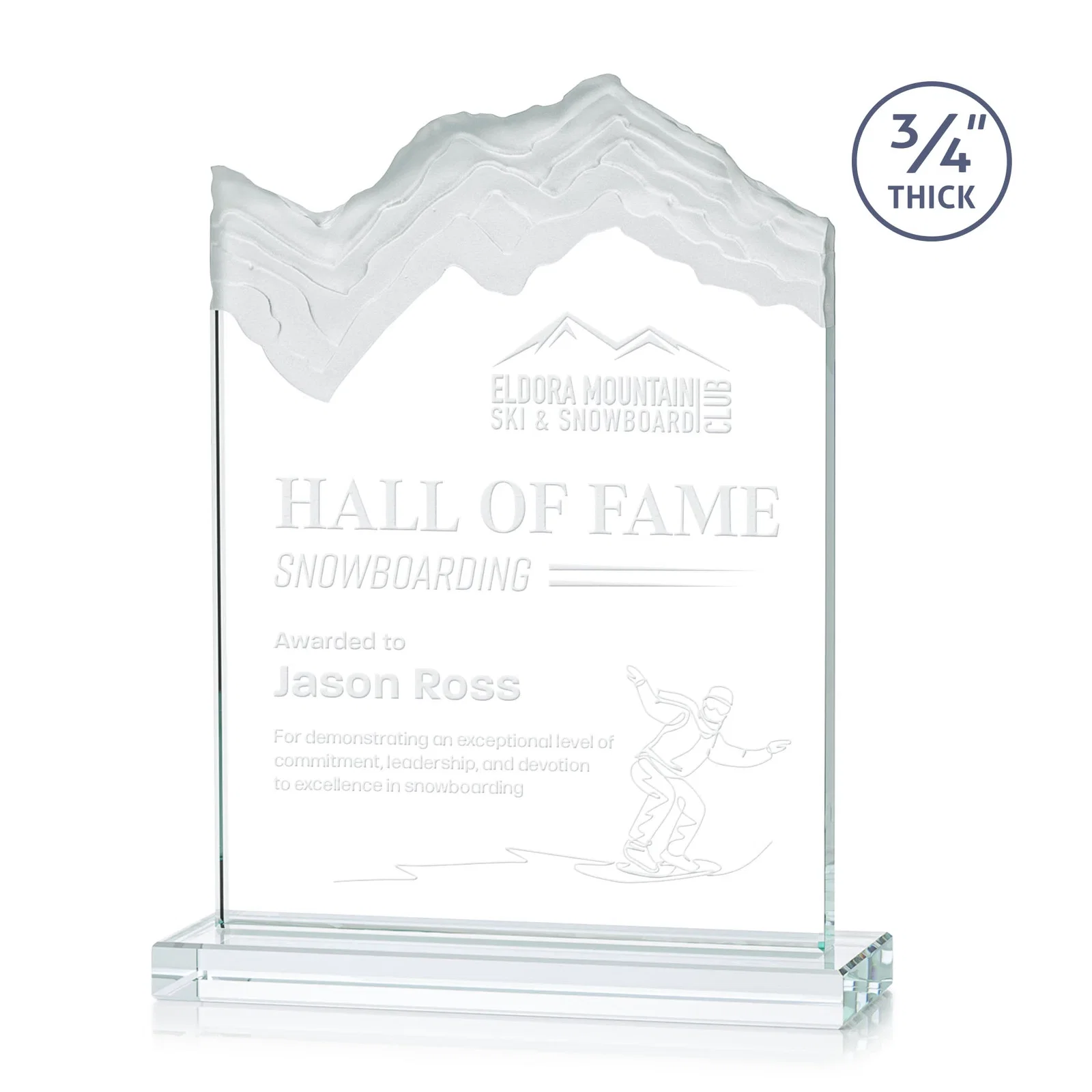 Custom Jade Crystal Award With A 3/4-Inch Deep-Carved Frosted Peak for graduation ceremonies
