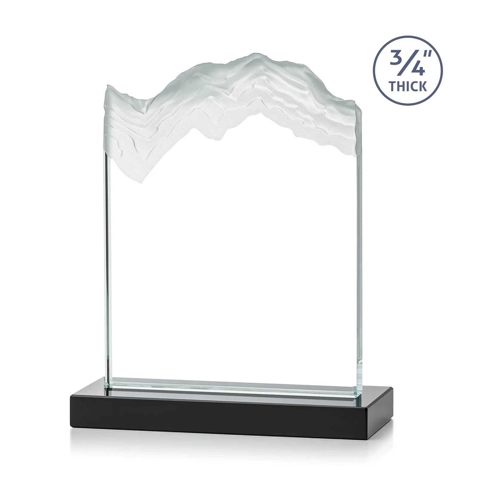 Custom engraved Jade Crystal Award With A 3/4-Inch Deep-Carved Frosted Peak for volunteer appreciation