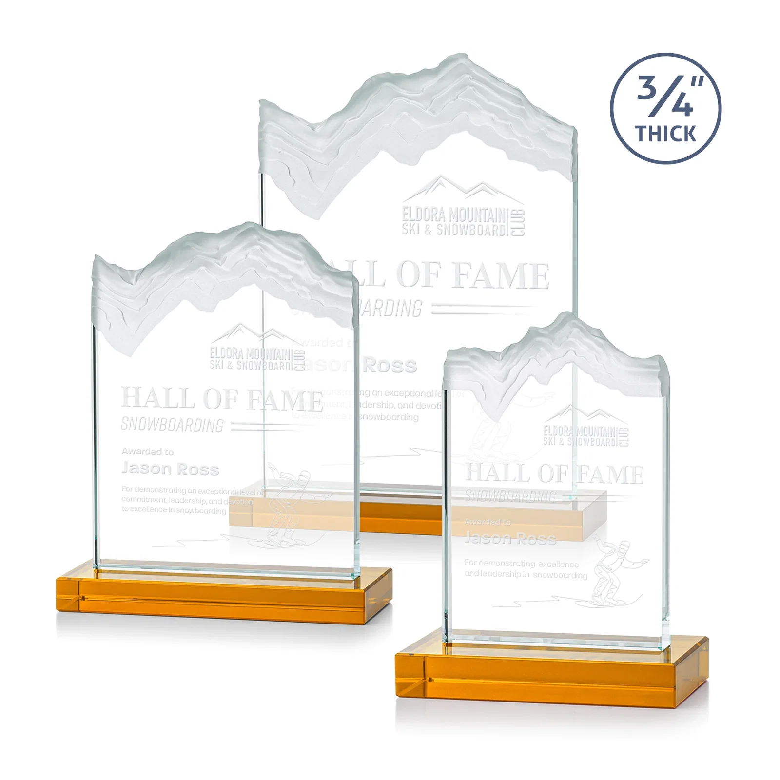 Custom Jade Crystal Award With A 3/4-Inch Deep-Carved Frosted Peak for safety achievement programs
