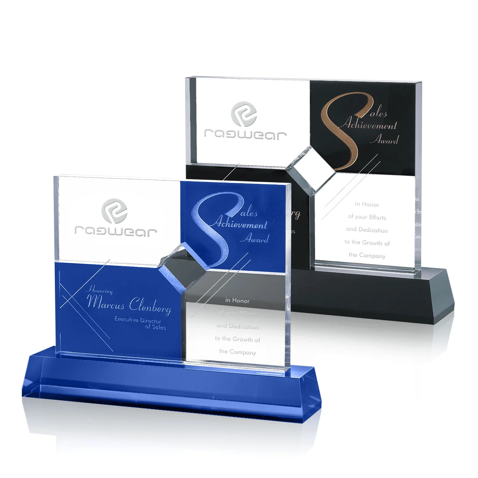 Custom Multi-Panel Optical Crystal Award With a Four-Position Etch, awards for employee recognition