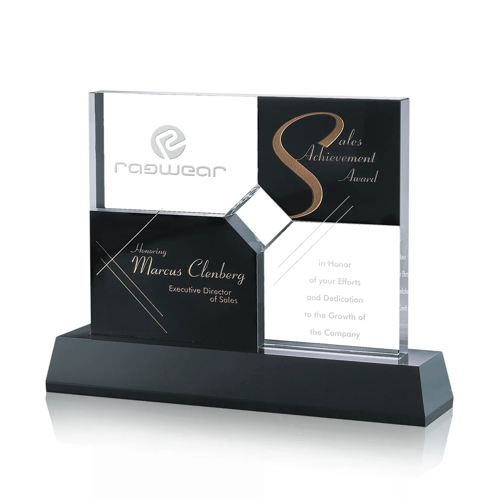 Custom Multi-Panel Optical Crystal Award With a Four-Position Etch, awards for corporate award ceremonies