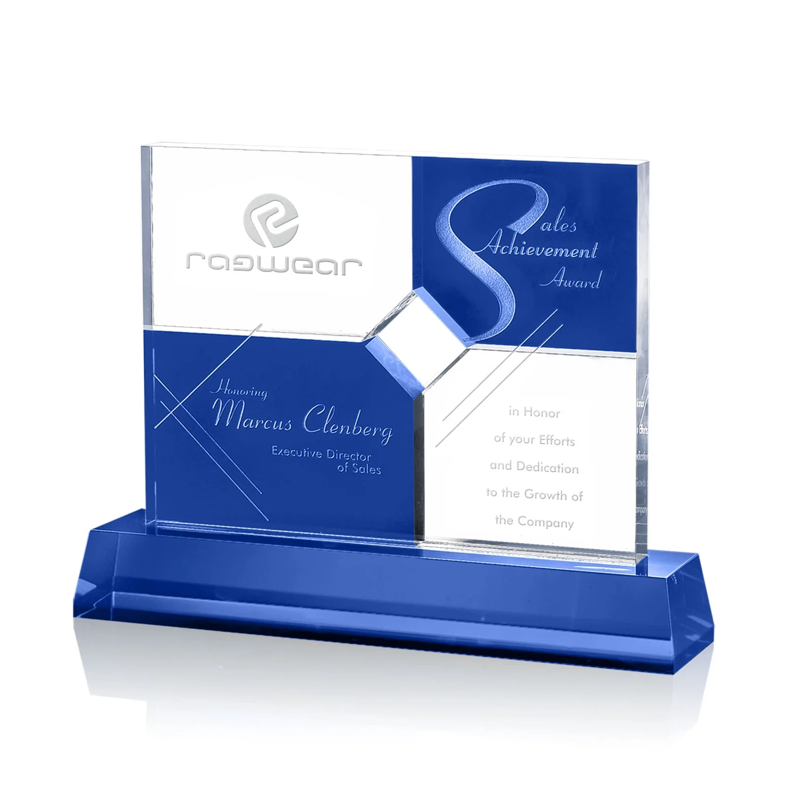 Custom Multi-Panel Optical Crystal Award With a Four-Position Etch, awards for service anniversary gifts