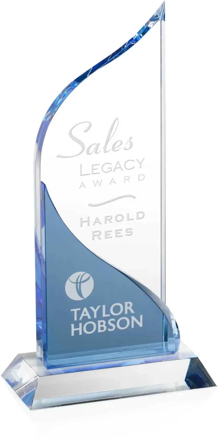 Custom Curved Crystal Award with Blue Accent — view 2