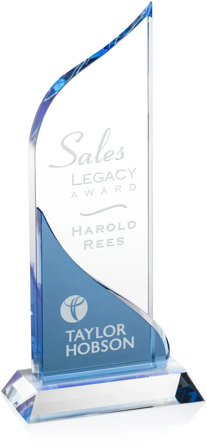 Custom Curved Crystal Award with Blue Accent — view 3