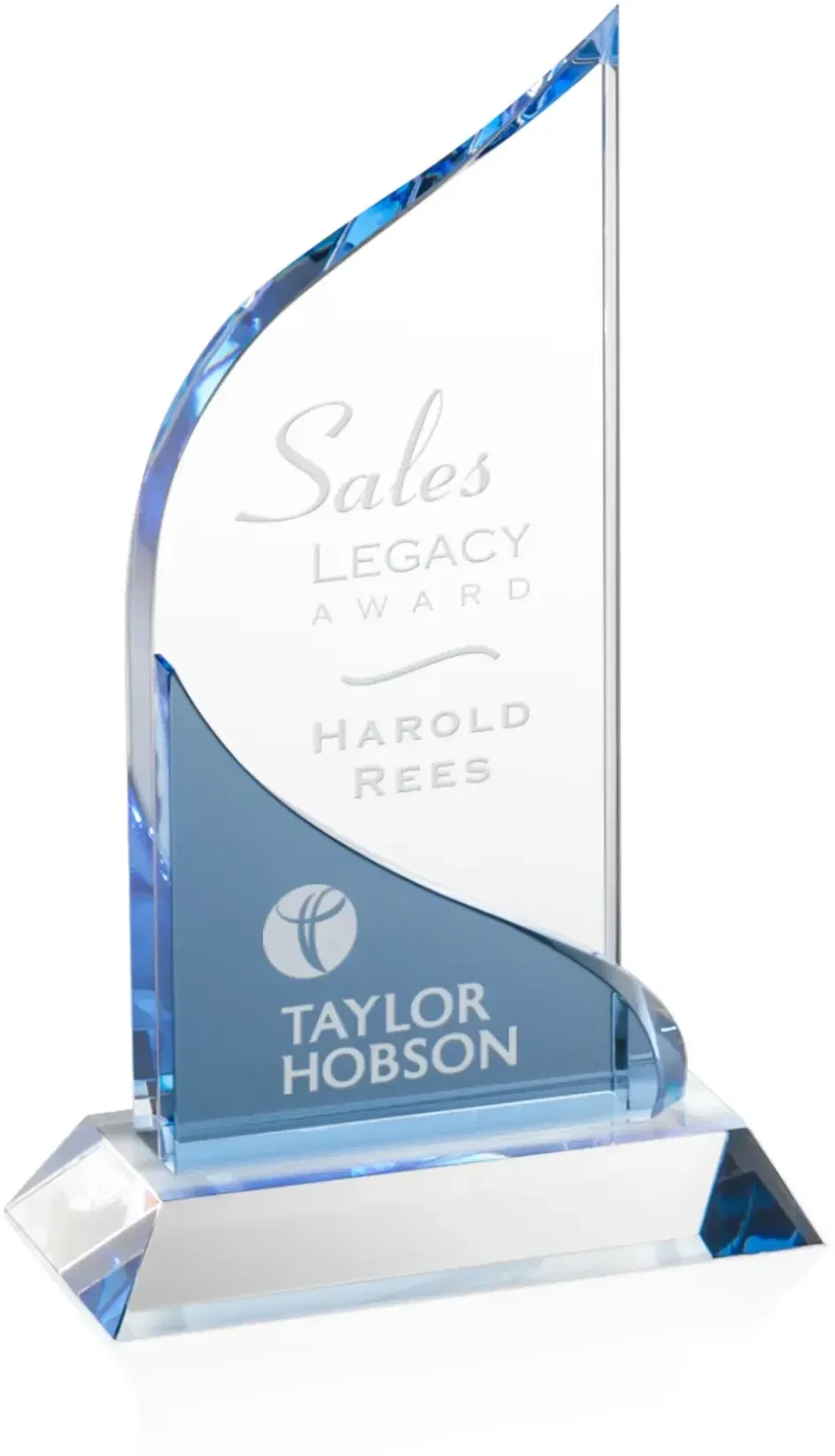 Custom Curved Crystal Award with Blue Accent — view 4