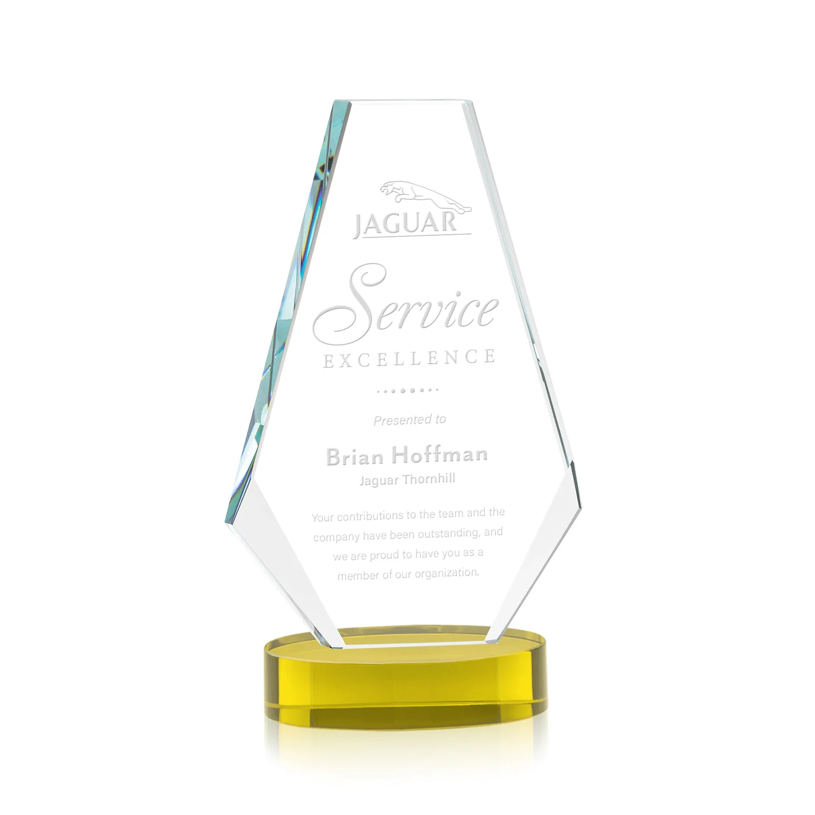 Custom Optical Crystal Award with a Symmetrical Slanted Top, awards for dealer and partner awards