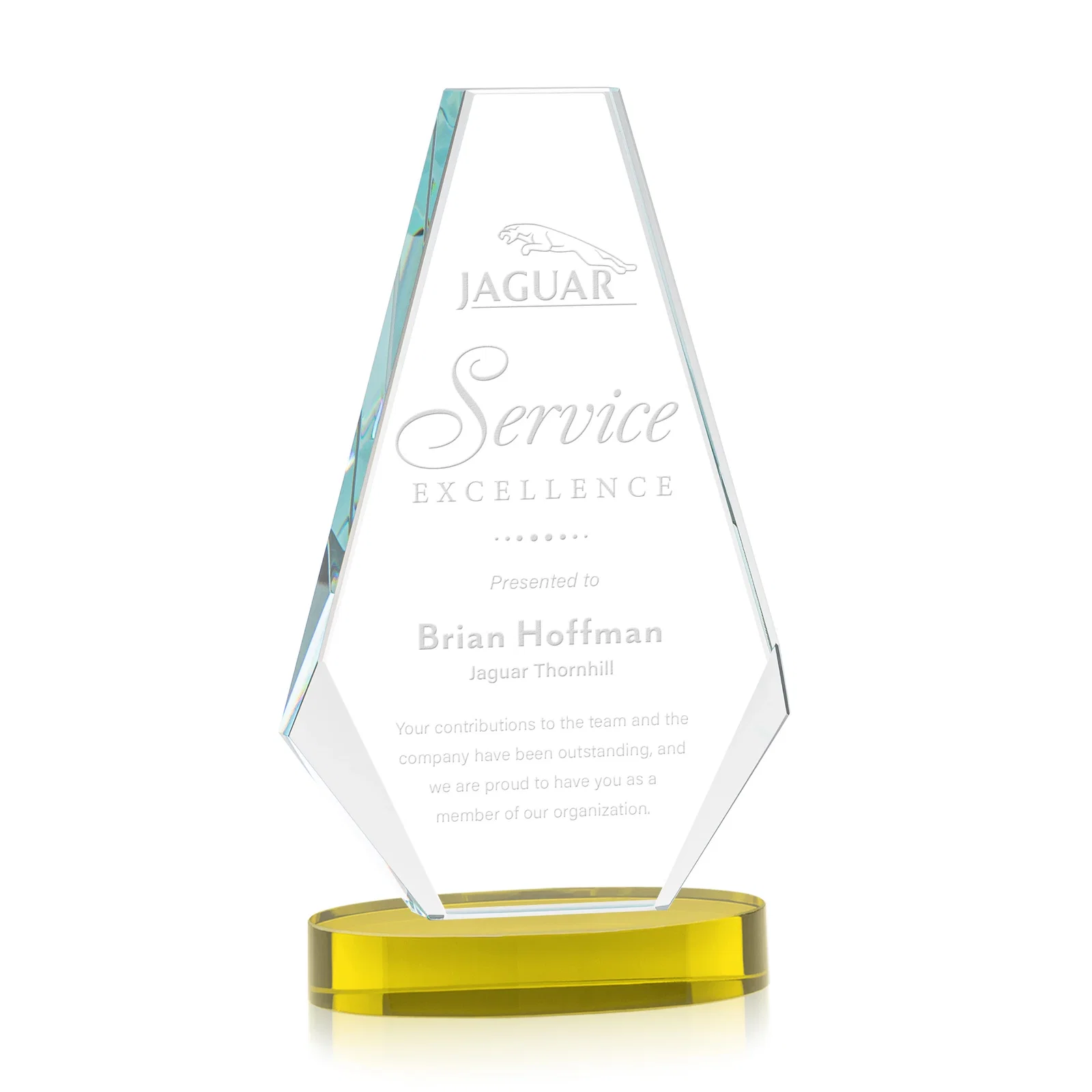 Custom Optical Crystal Award with a Symmetrical Slanted Top, awards for company anniversary events