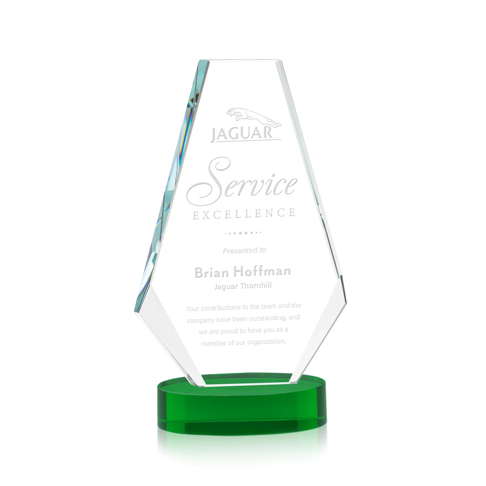 Personalized Optical Crystal Award with a Symmetrical Slanted Top, awards for service anniversary gifts