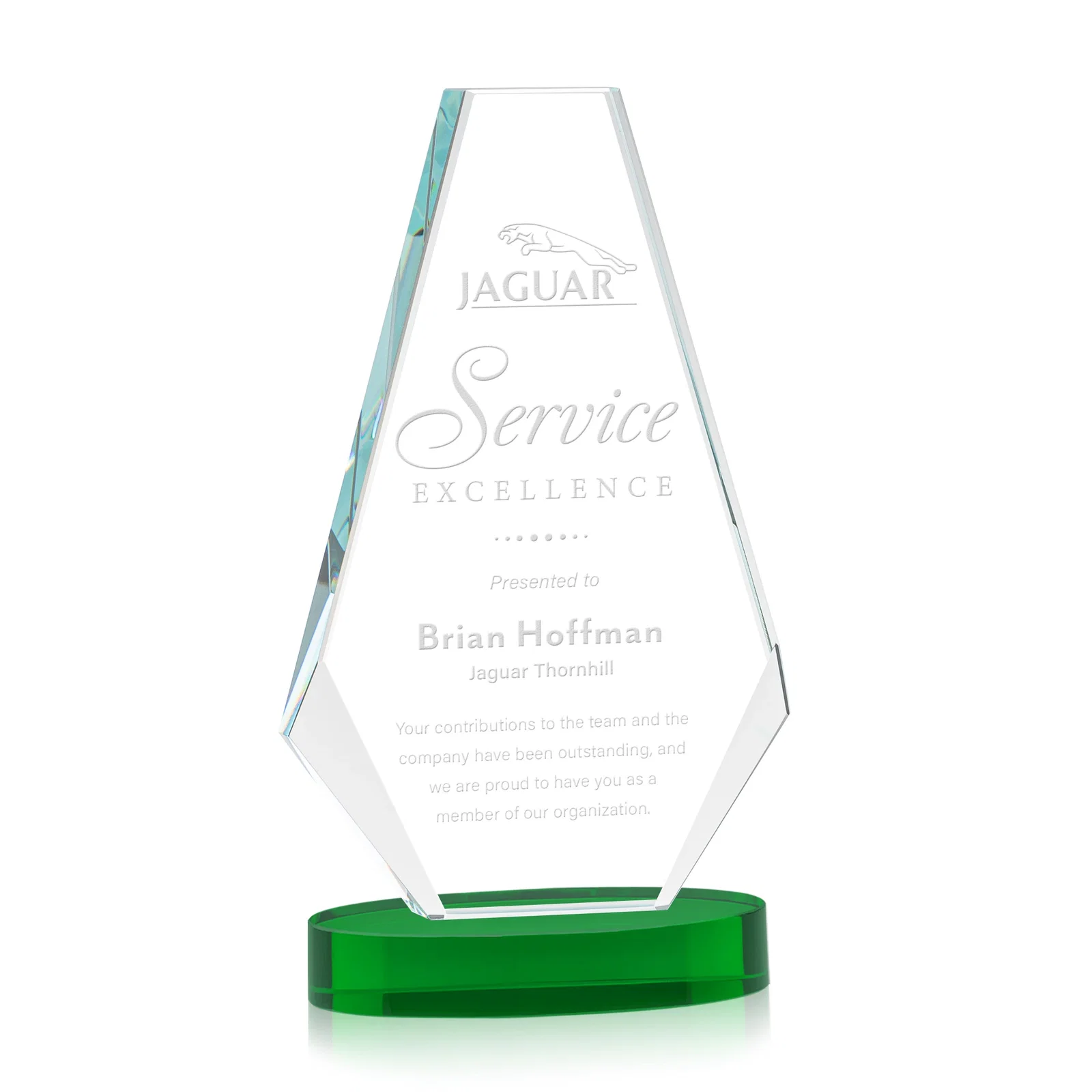 Personalized Optical Crystal Award with a Symmetrical Slanted Top, awards for sales achievement awards