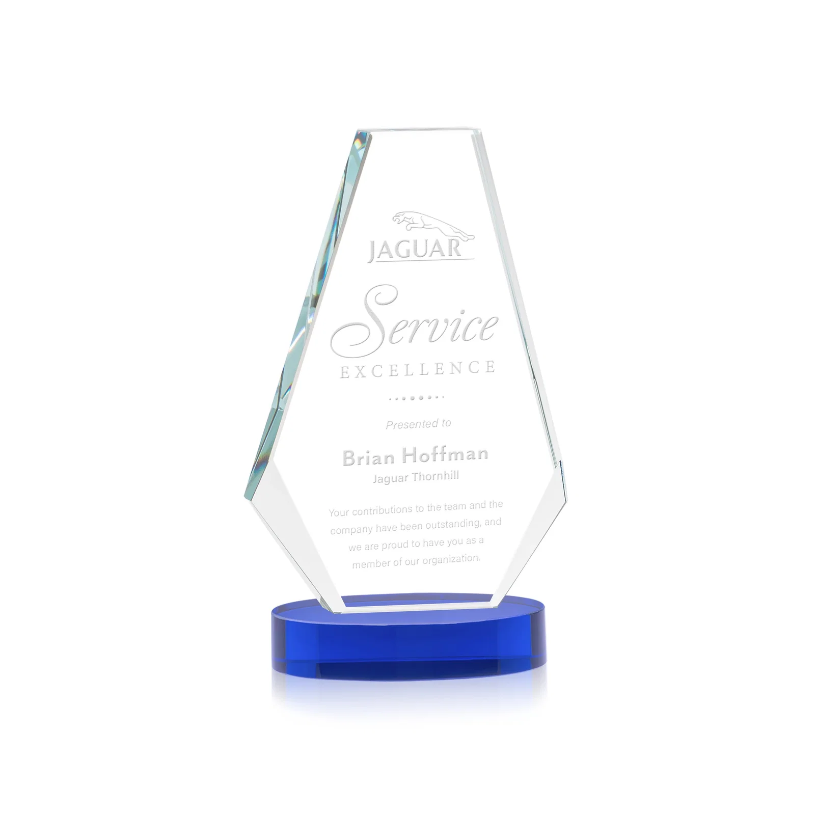 Personalized Optical Crystal Award with a Symmetrical Slanted Top, awards for team milestone celebrations