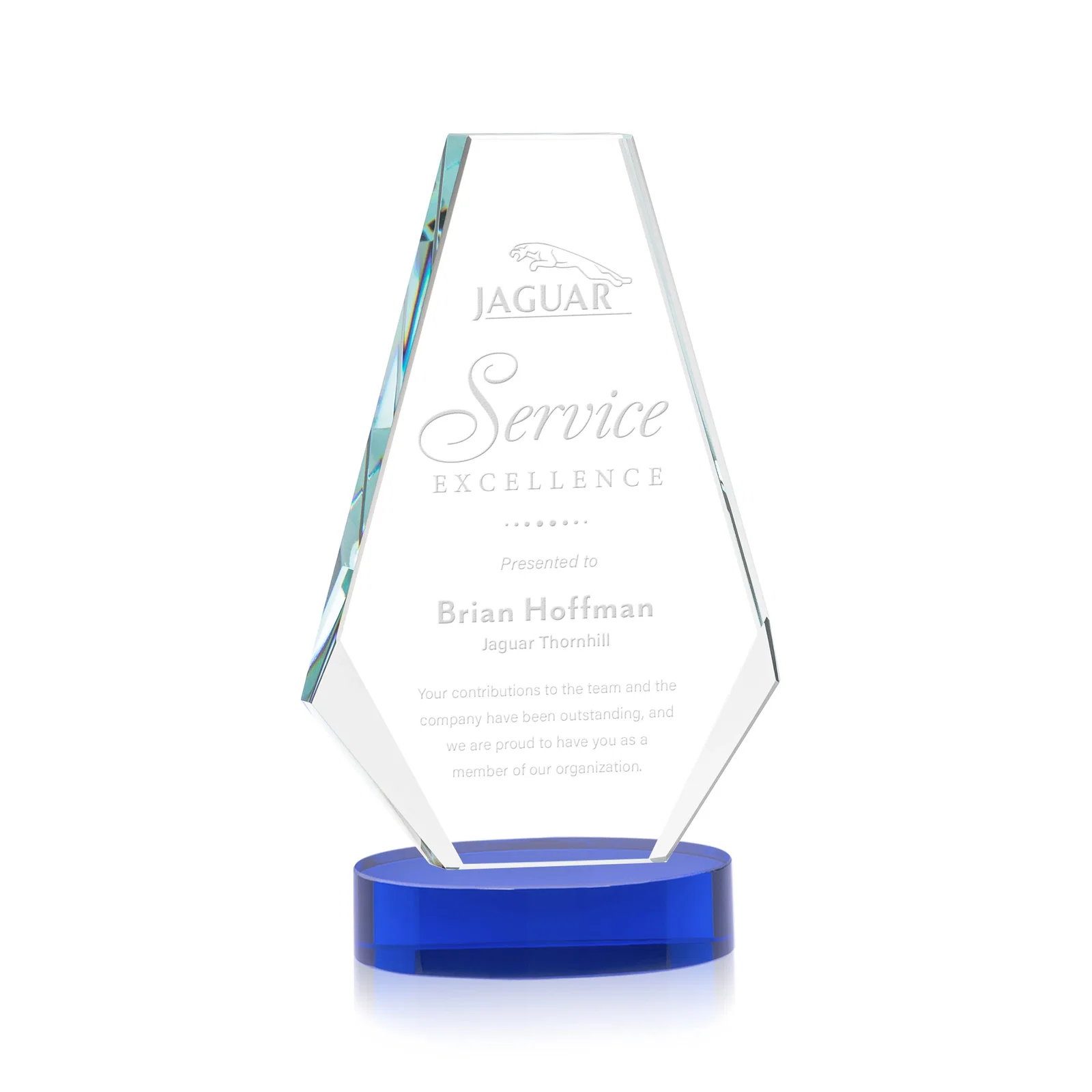 Personalized Optical Crystal Award with a Symmetrical Slanted Top, awards for donor appreciation