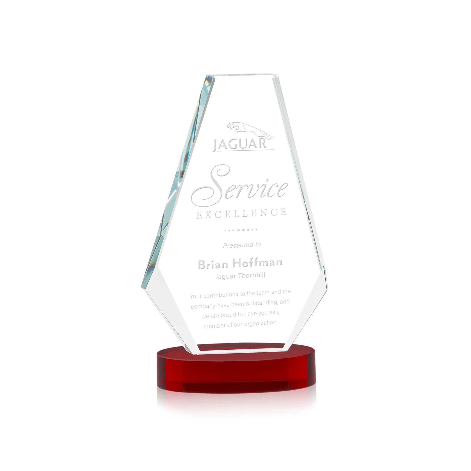 Personalized Optical Crystal Award with a Symmetrical Slanted Top, awards for volunteer appreciation