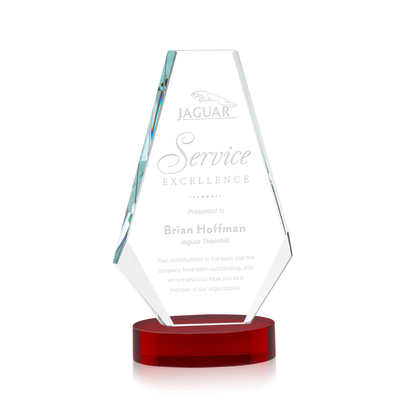 Personalized Optical Crystal Award with a Symmetrical Slanted Top, awards for dealer and partner awards