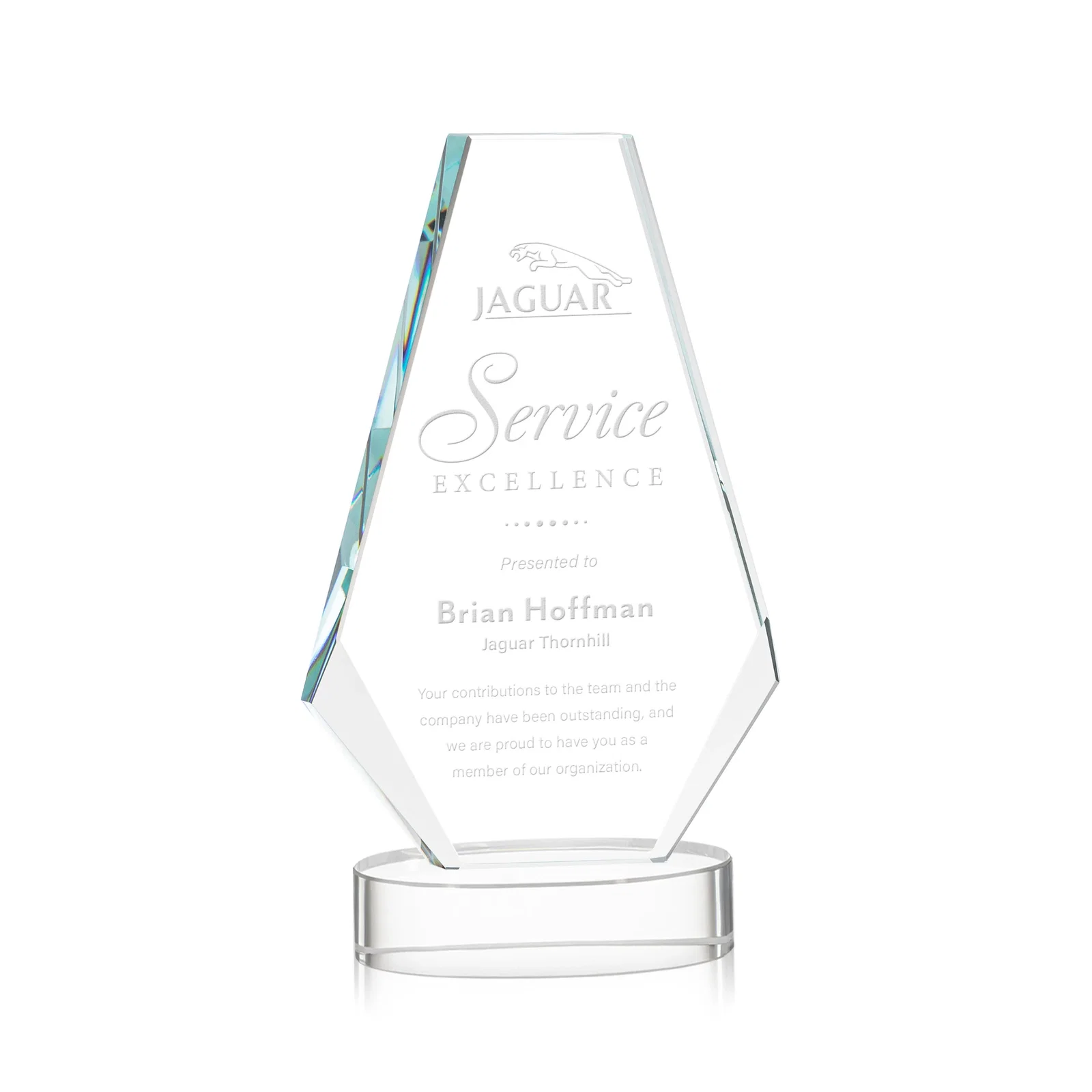 Custom Optical Crystal Award with a Symmetrical Slanted Top, awards for service anniversary gifts