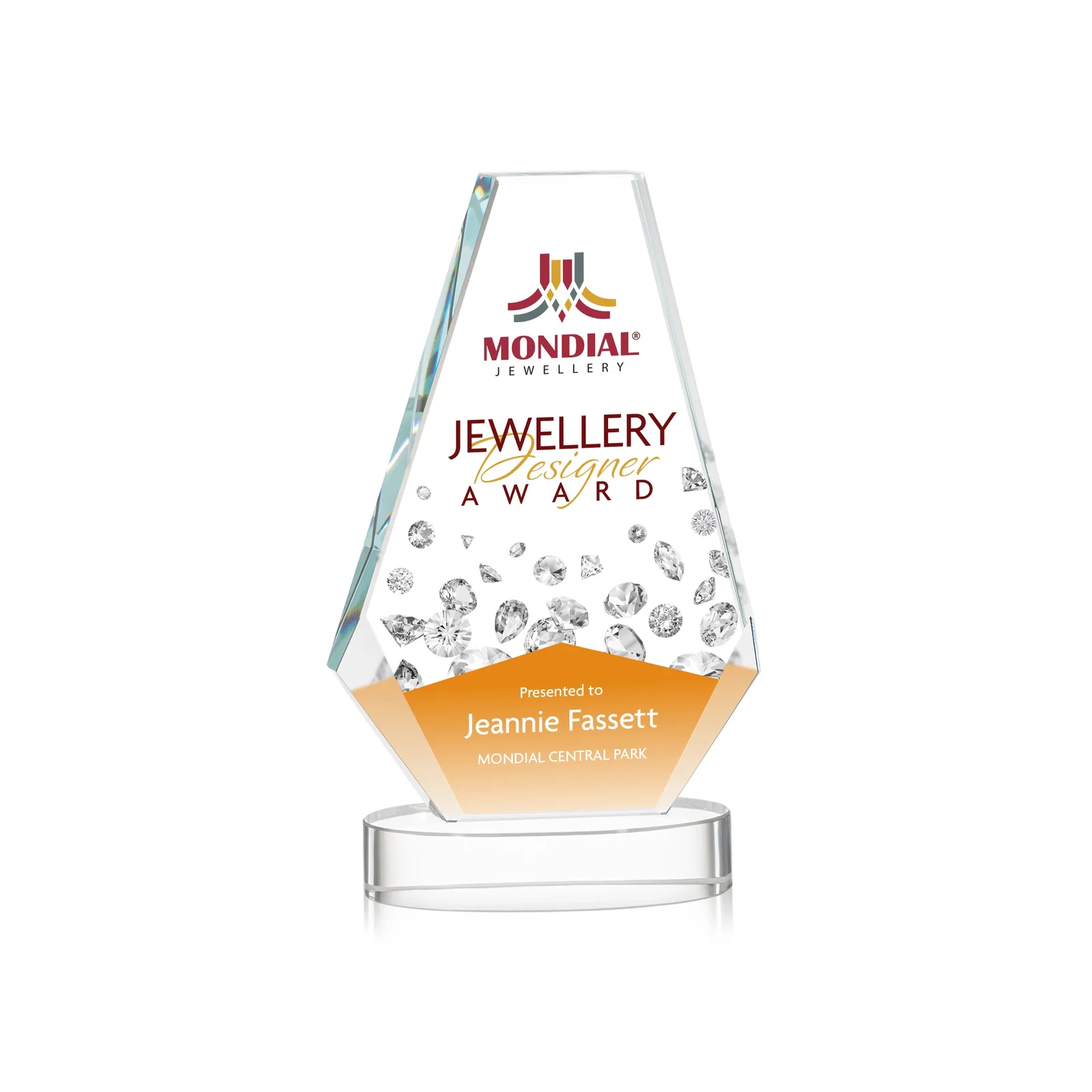 Promotional Optical Crystal Award with a Symmetrical Slanted Top, awards for volunteer appreciation