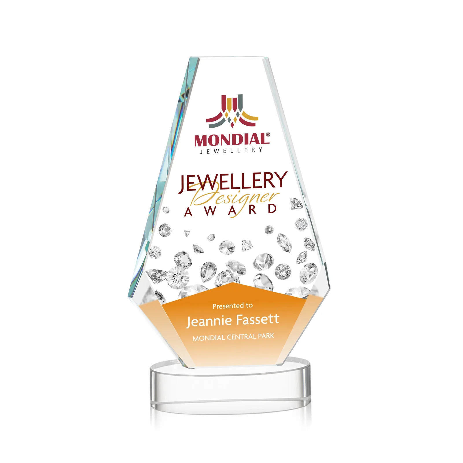 Promotional Optical Crystal Award with a Symmetrical Slanted Top, awards for dealer and partner awards