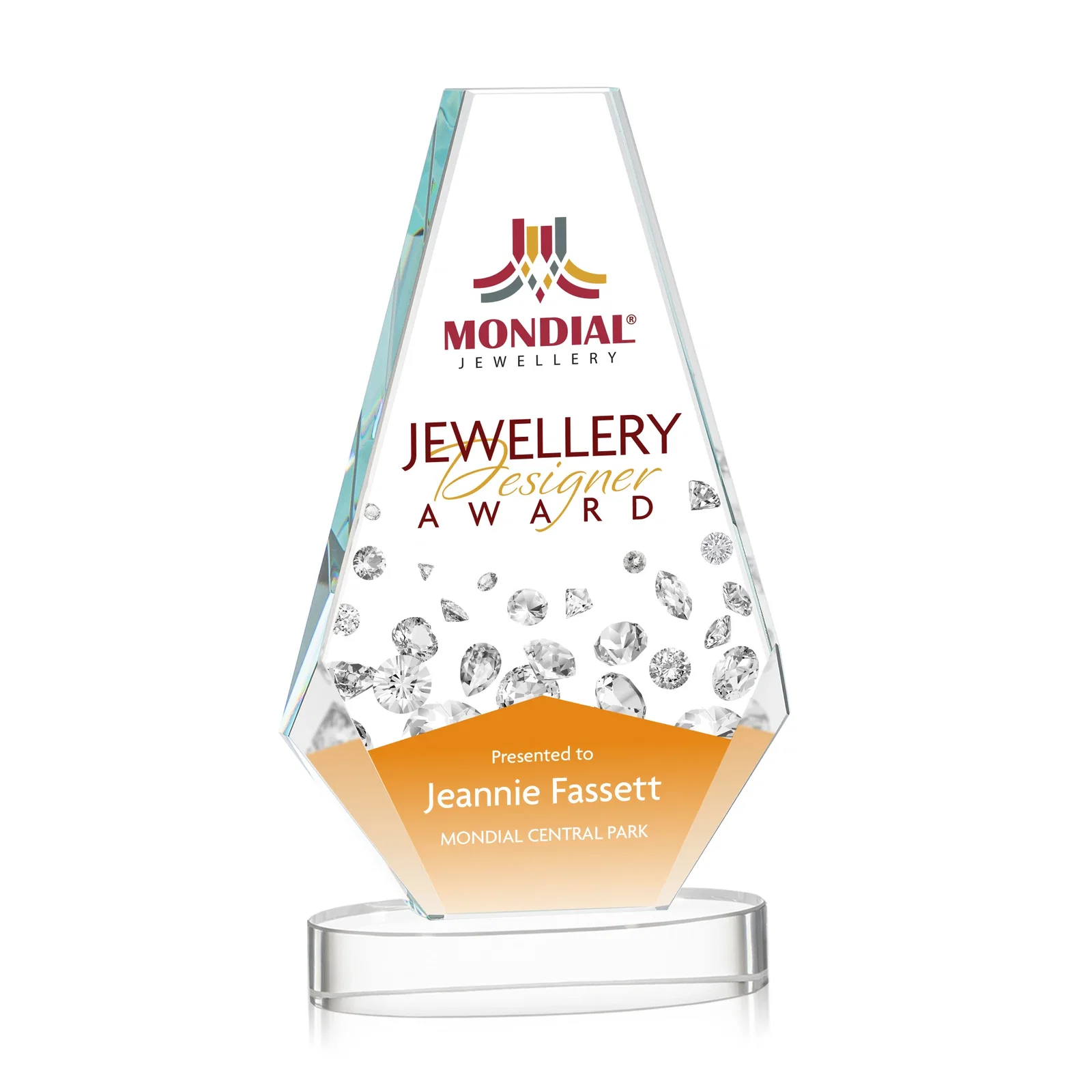 Promotional Optical Crystal Award with a Symmetrical Slanted Top, awards for company anniversary events