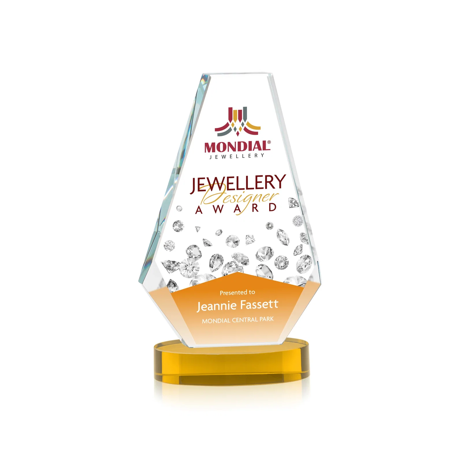 Branded Optical Crystal Award with a Symmetrical Slanted Top, awards for corporate award ceremonies