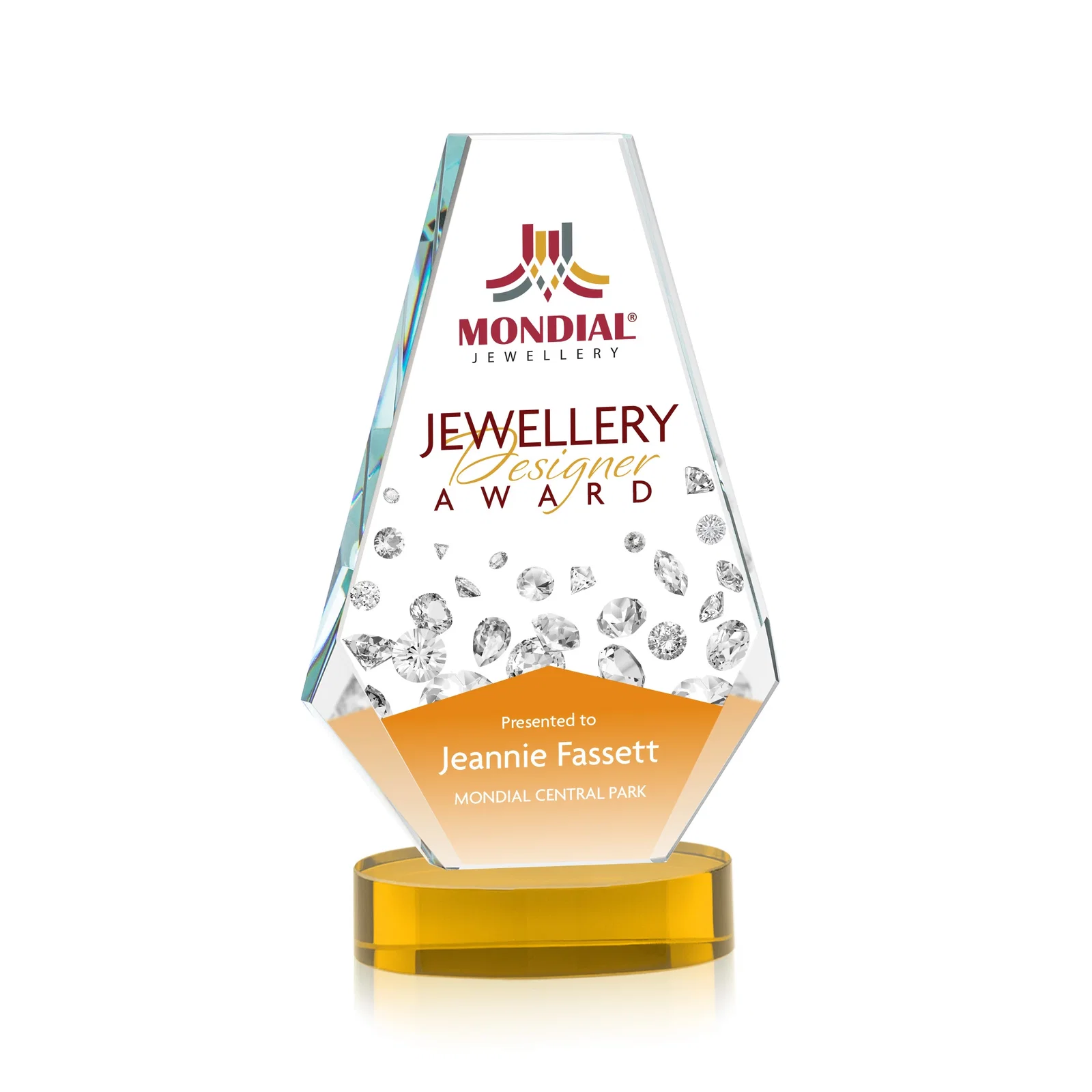 Branded Optical Crystal Award with a Symmetrical Slanted Top, awards for service anniversary gifts