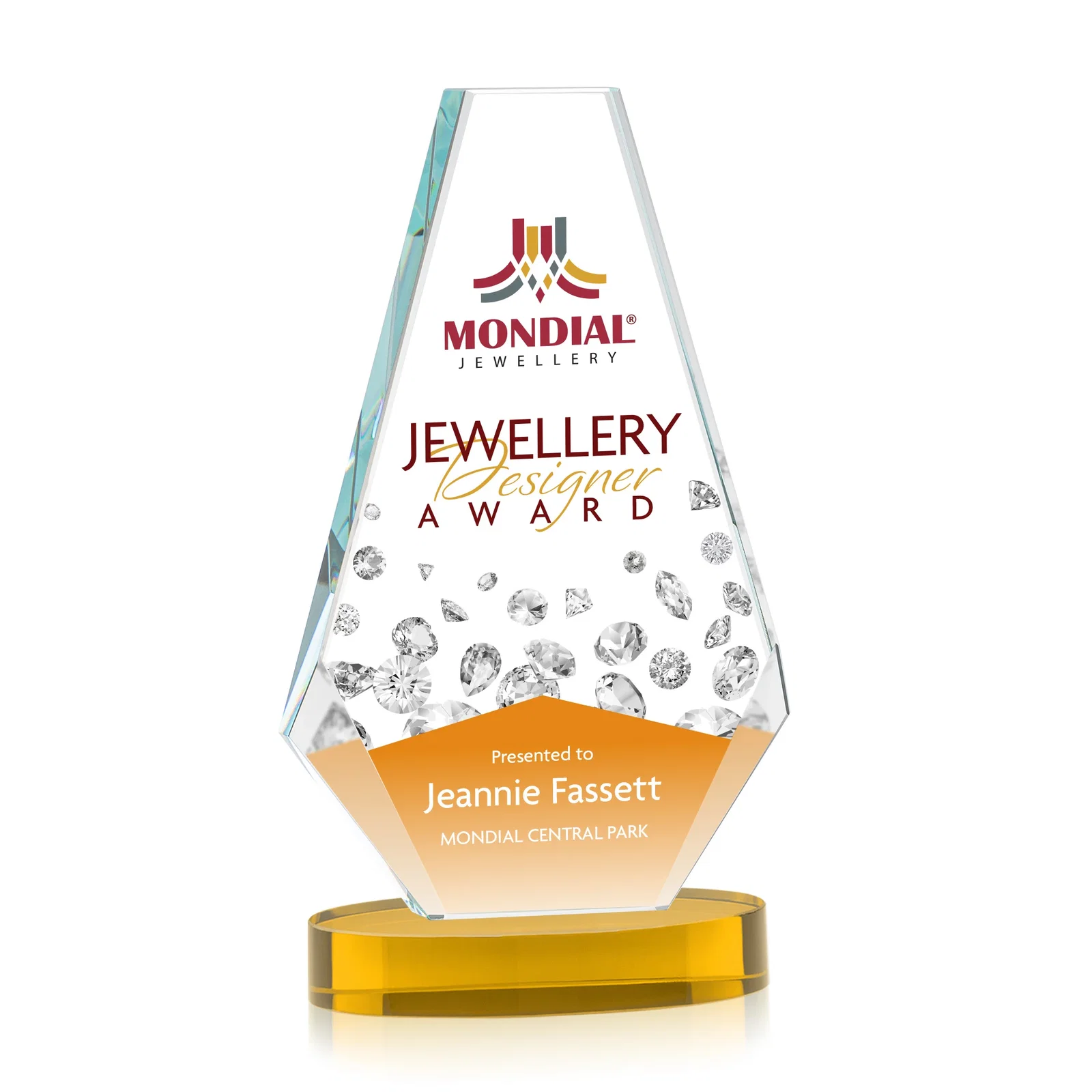 Branded Optical Crystal Award with a Symmetrical Slanted Top, awards for sales achievement awards