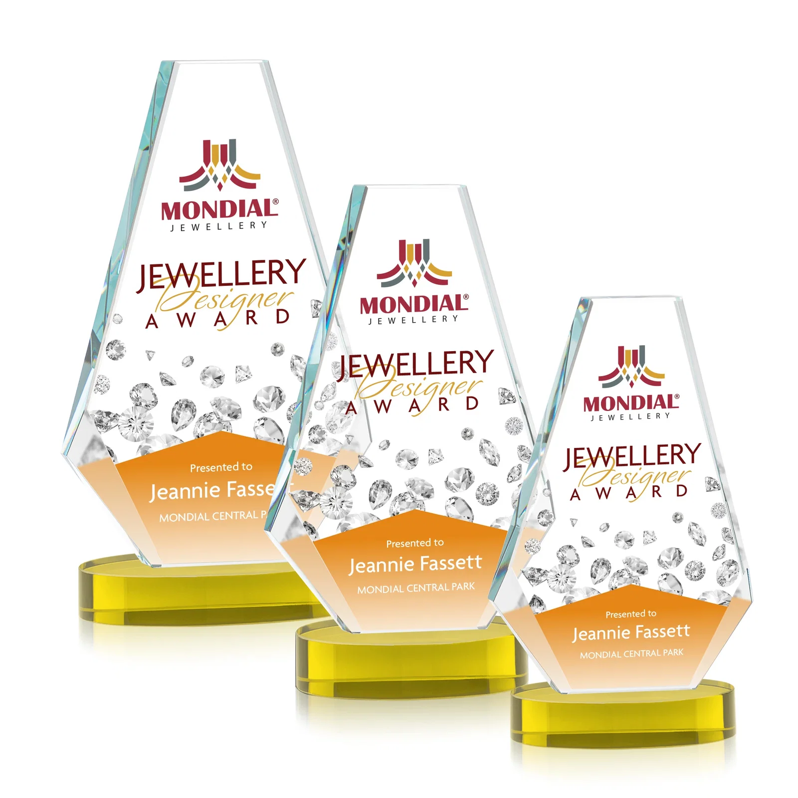Branded Optical Crystal Award with a Symmetrical Slanted Top, awards for retirement presentations