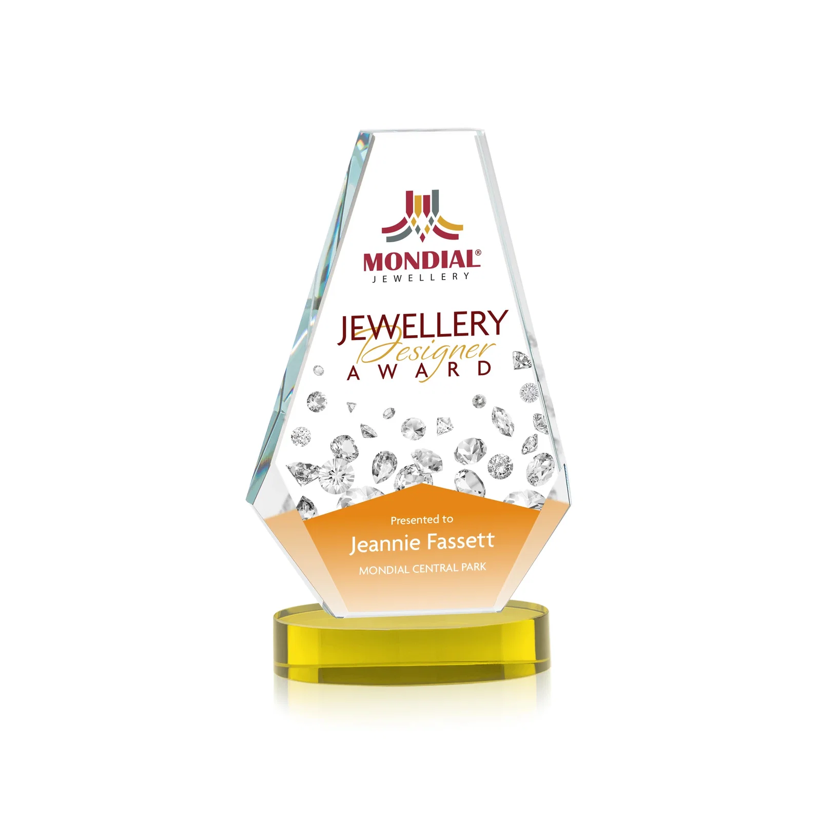 Branded Optical Crystal Award with a Symmetrical Slanted Top, awards for team milestone celebrations