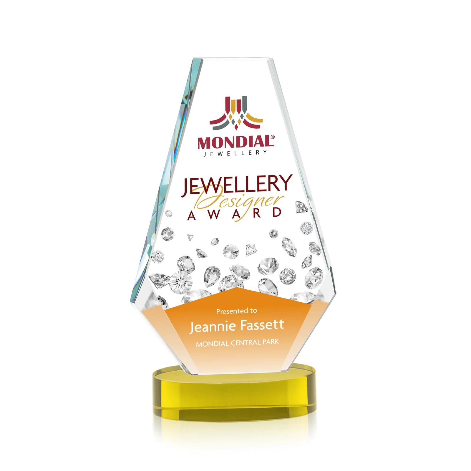 Branded Optical Crystal Award with a Symmetrical Slanted Top, awards for donor appreciation