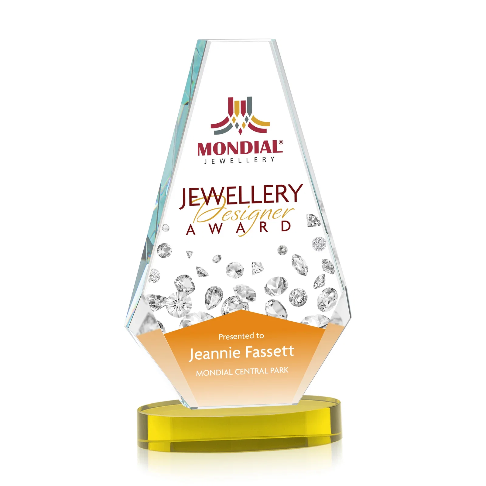 Branded Optical Crystal Award with a Symmetrical Slanted Top, awards for graduation ceremonies